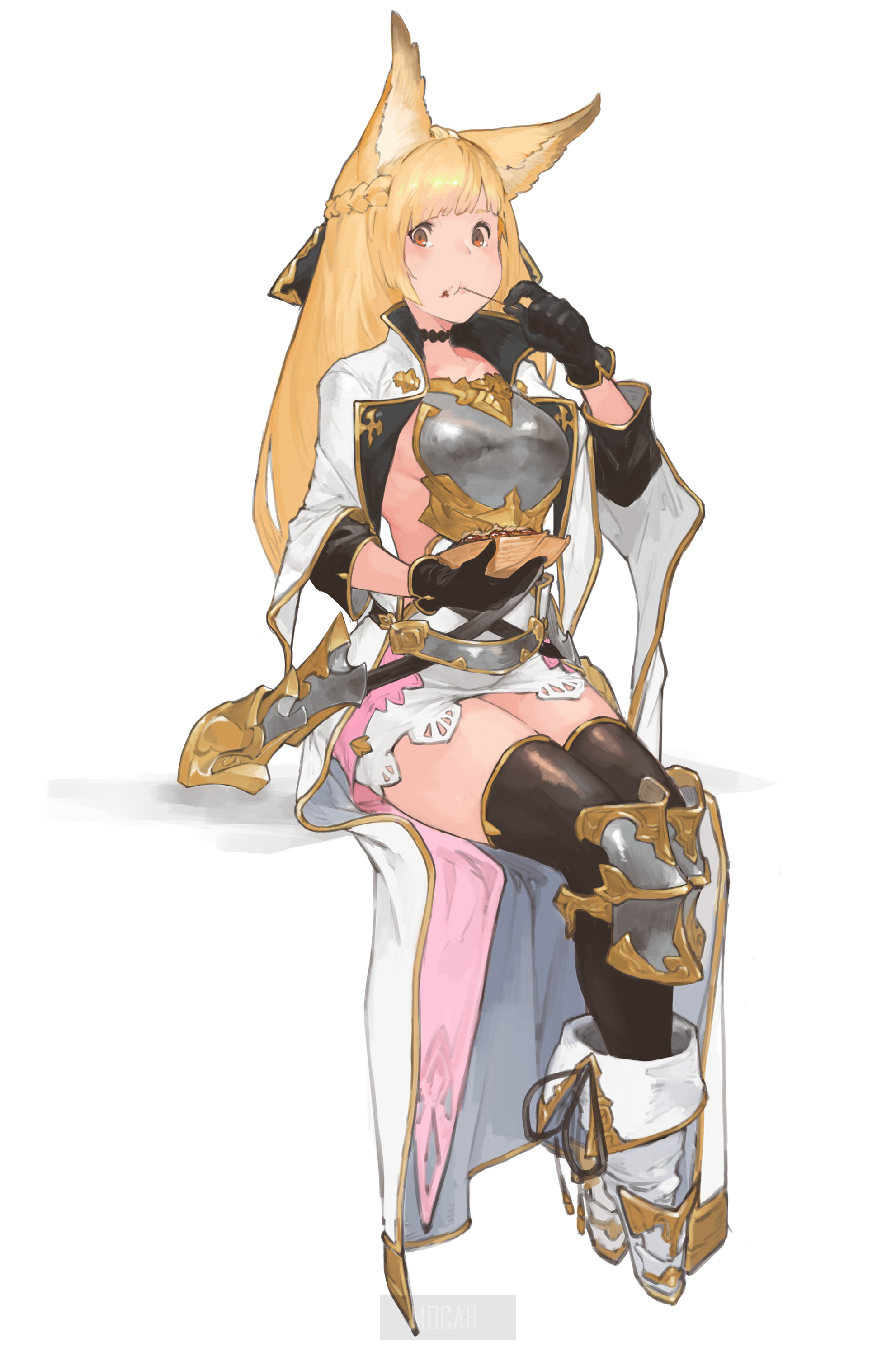 Anime girl with fox ears eating from Granblue Fantasy HD Phone Wallpaper