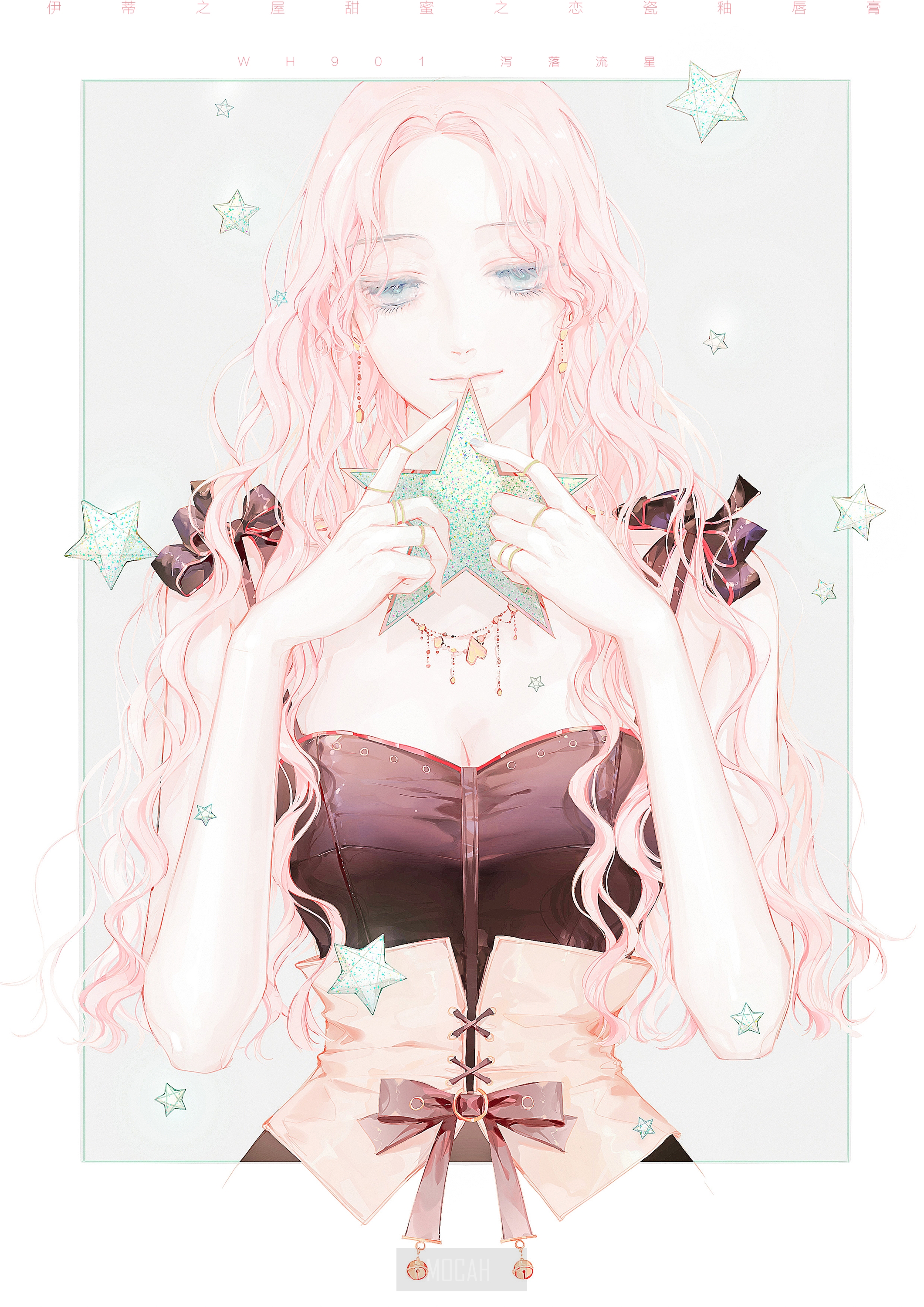 Anime girl with pink hair holding a star HD Phone Wallpaper