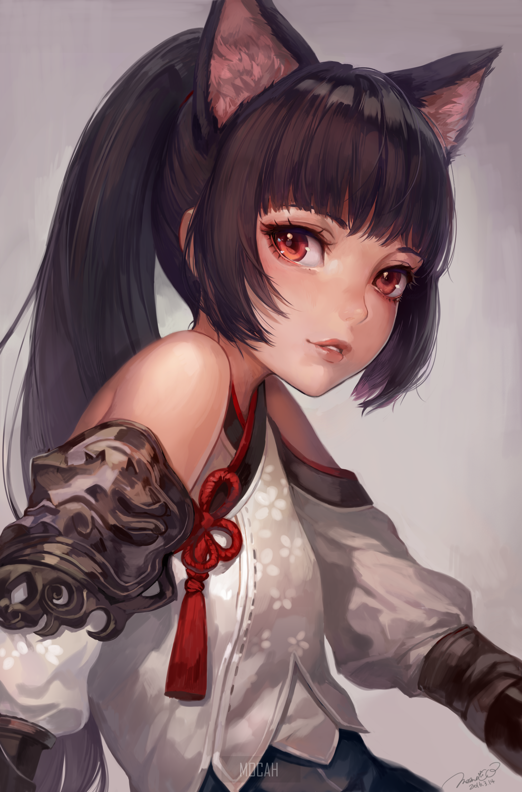 Anime girl with cat ears looking at viewer HD Phone Wallpaper