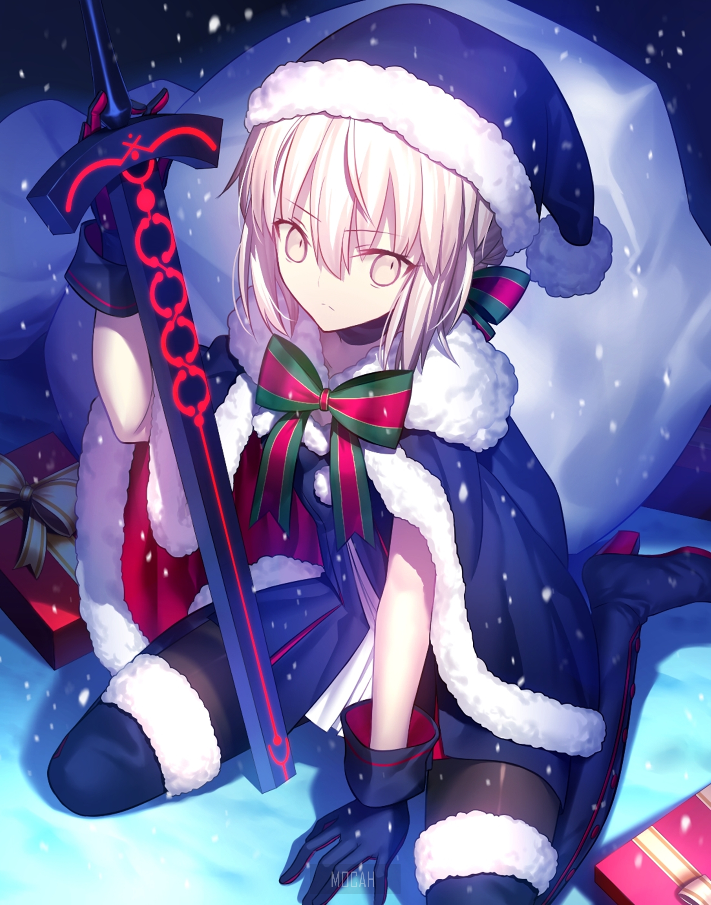 Okita Souji from Fate/Grand Order in Santa Outfit HD Phone Wallpaper