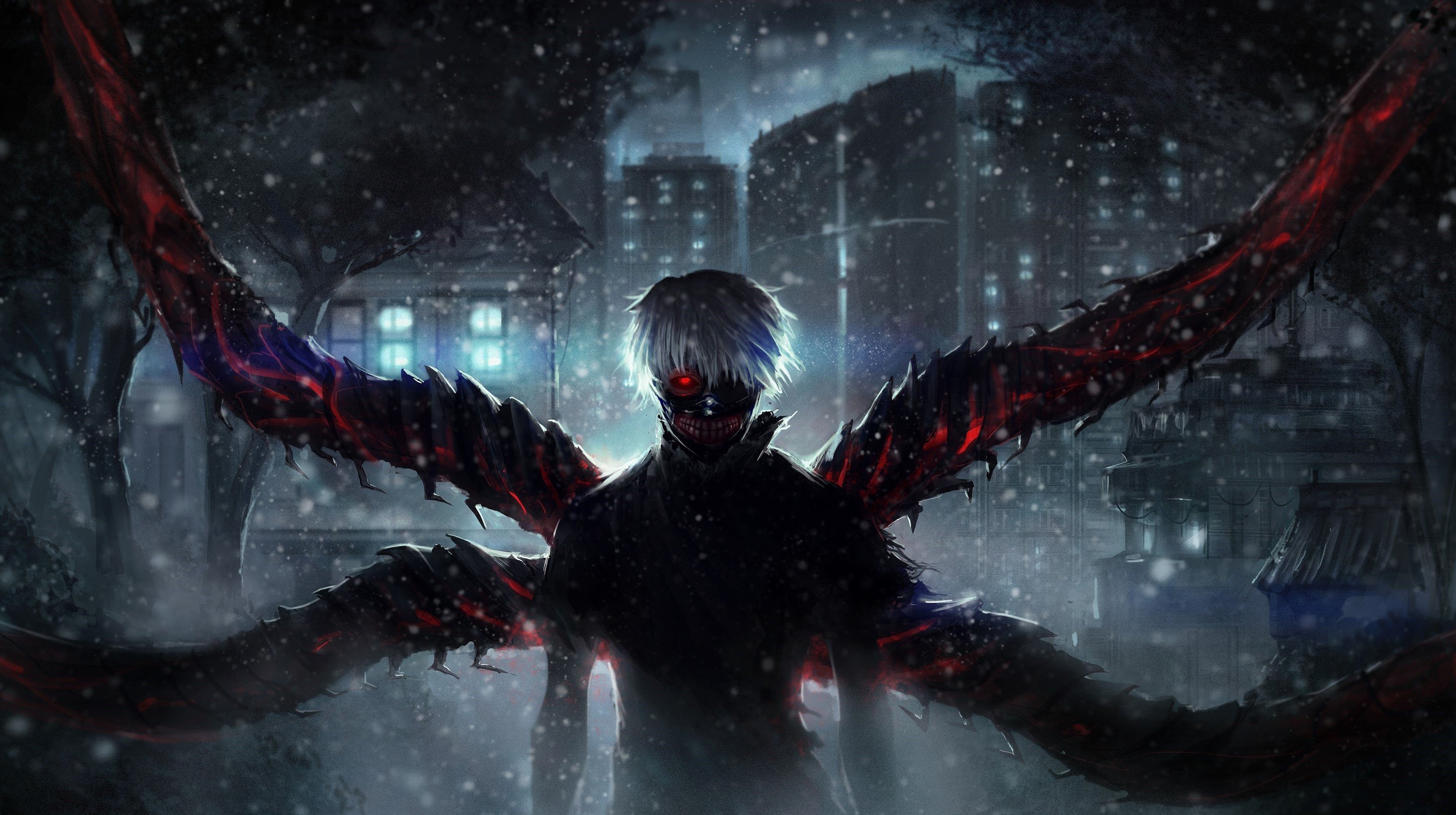 Tokyo Ghoul Character with Red Glowing Eye and Tentacles HD Wallpaper