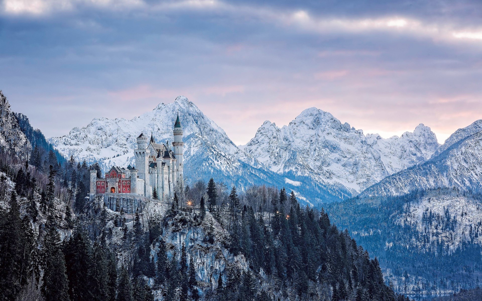 Neuschwanstein Castle in the Bavarian Alps during winter HD Wallpaper