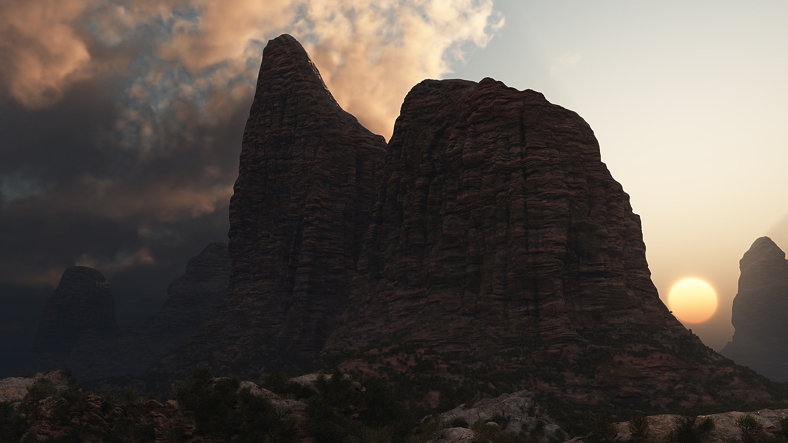 Rocky mountains at sunset with dramatic clouds HD Wallpaper
