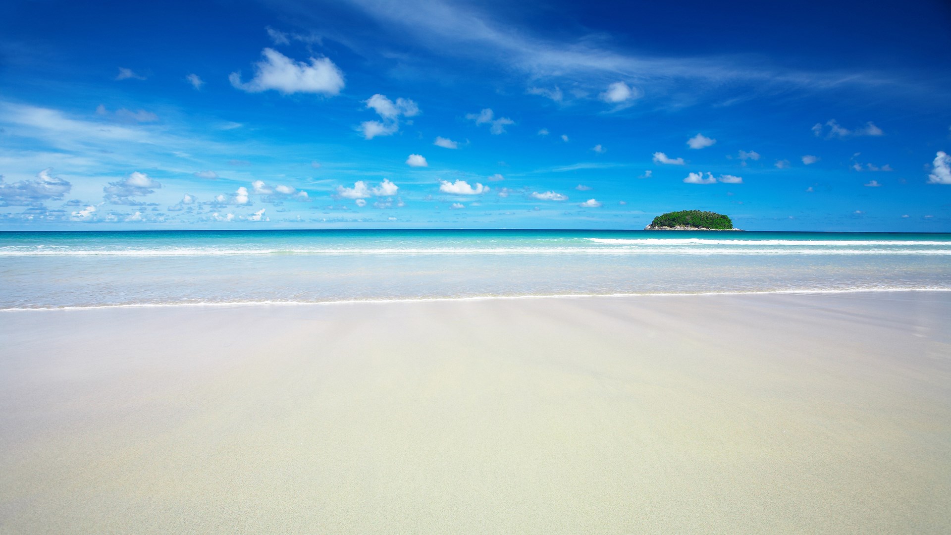 Tropical island beach with blue sky and ocean HD Wallpaper
