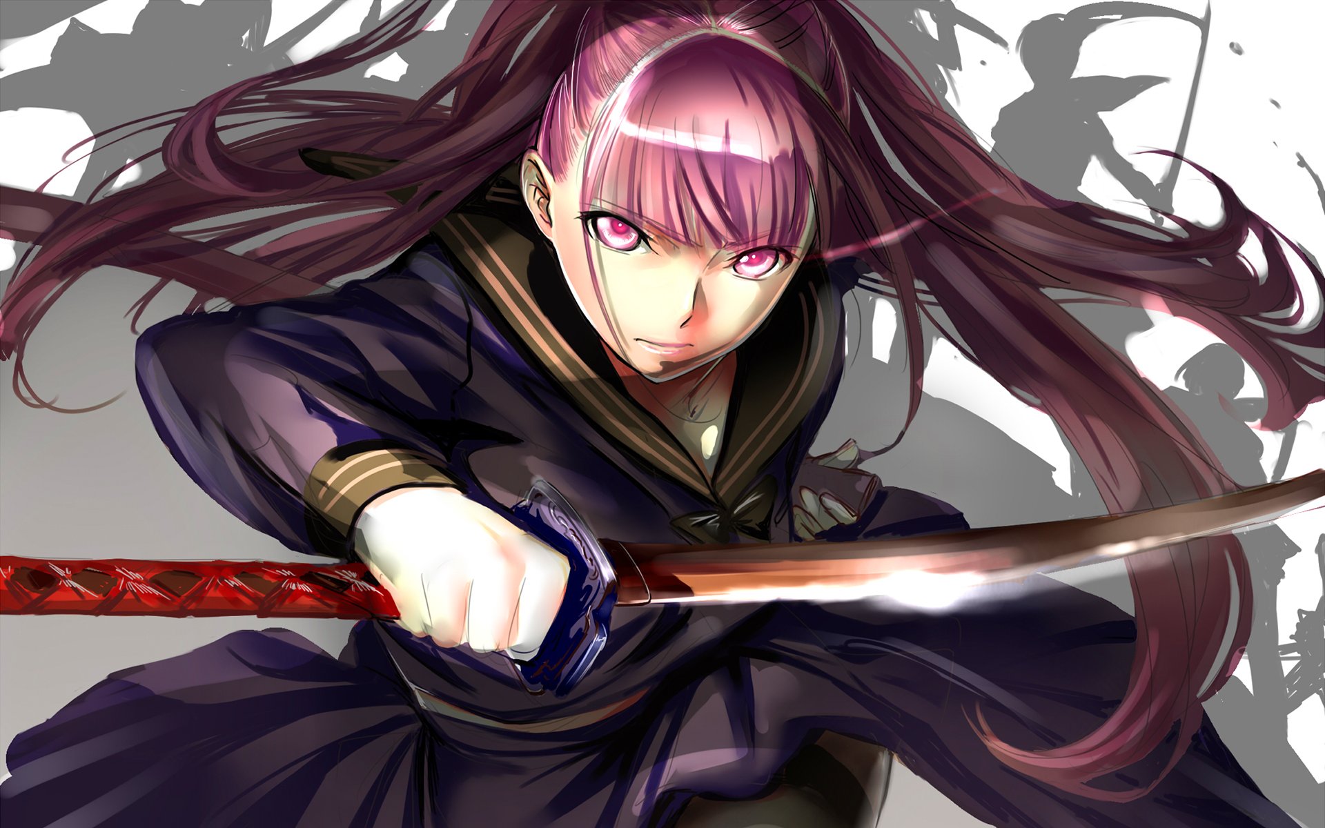 Anime girl in school uniform with sword HD Wallpaper
