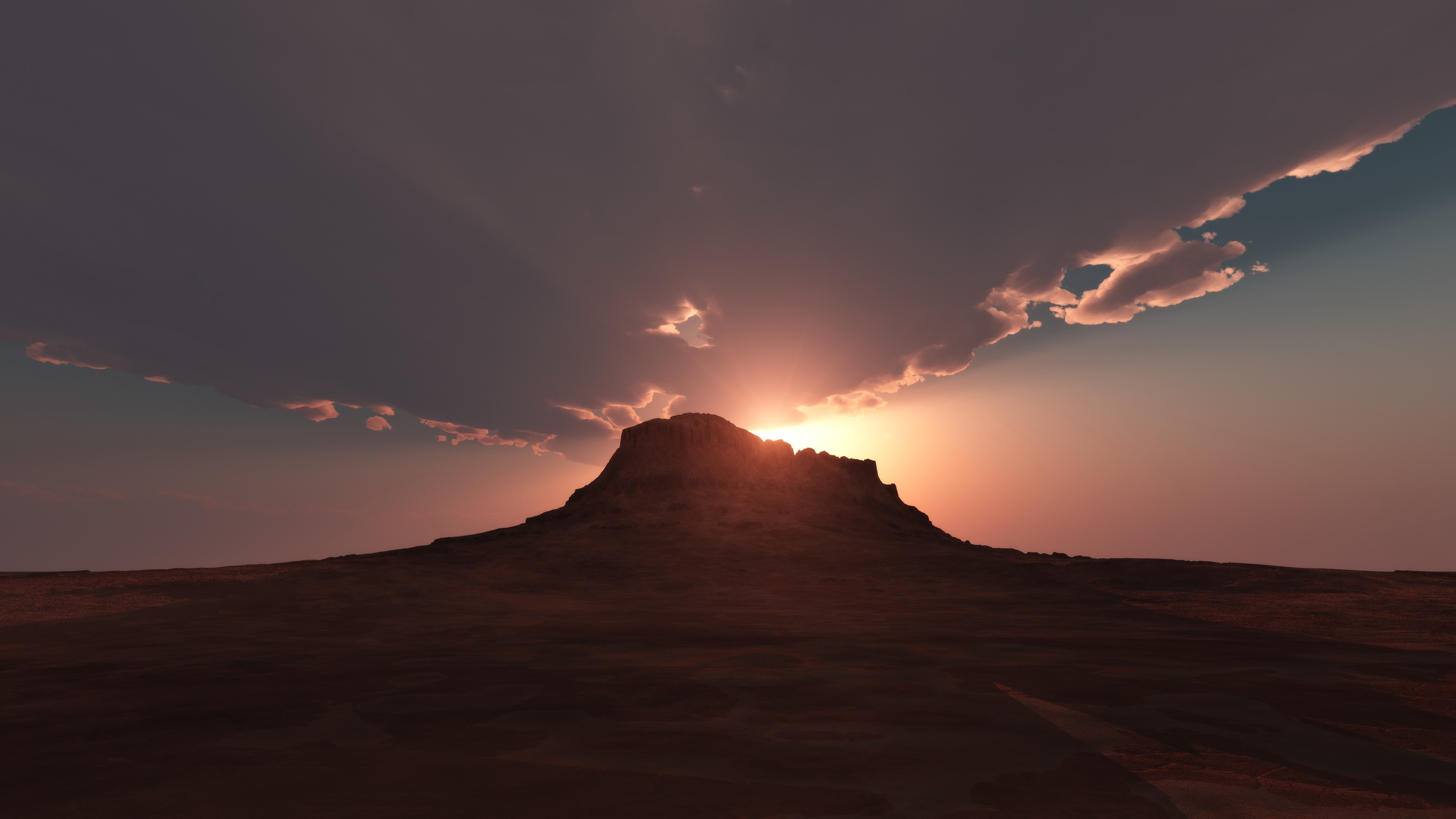 Sunset over a desert mountain landscape HD Wallpaper