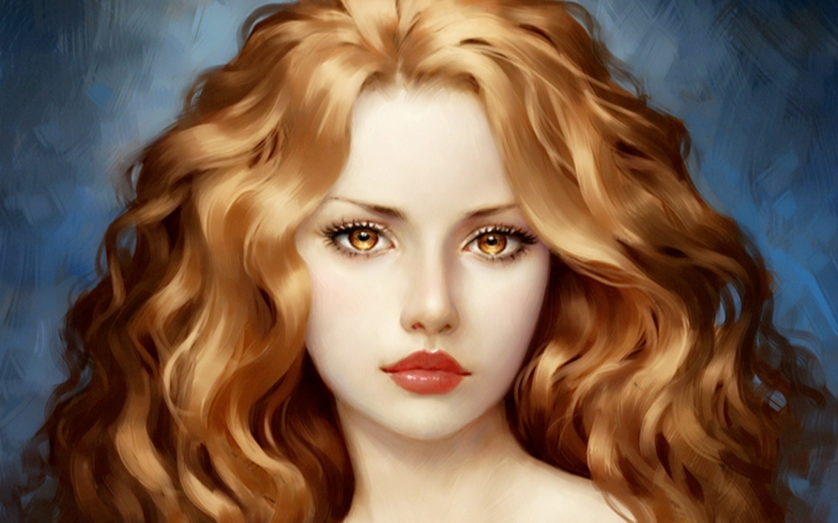 Portrait of a Fantasy Woman with Flowing Red Hair HD Wallpaper