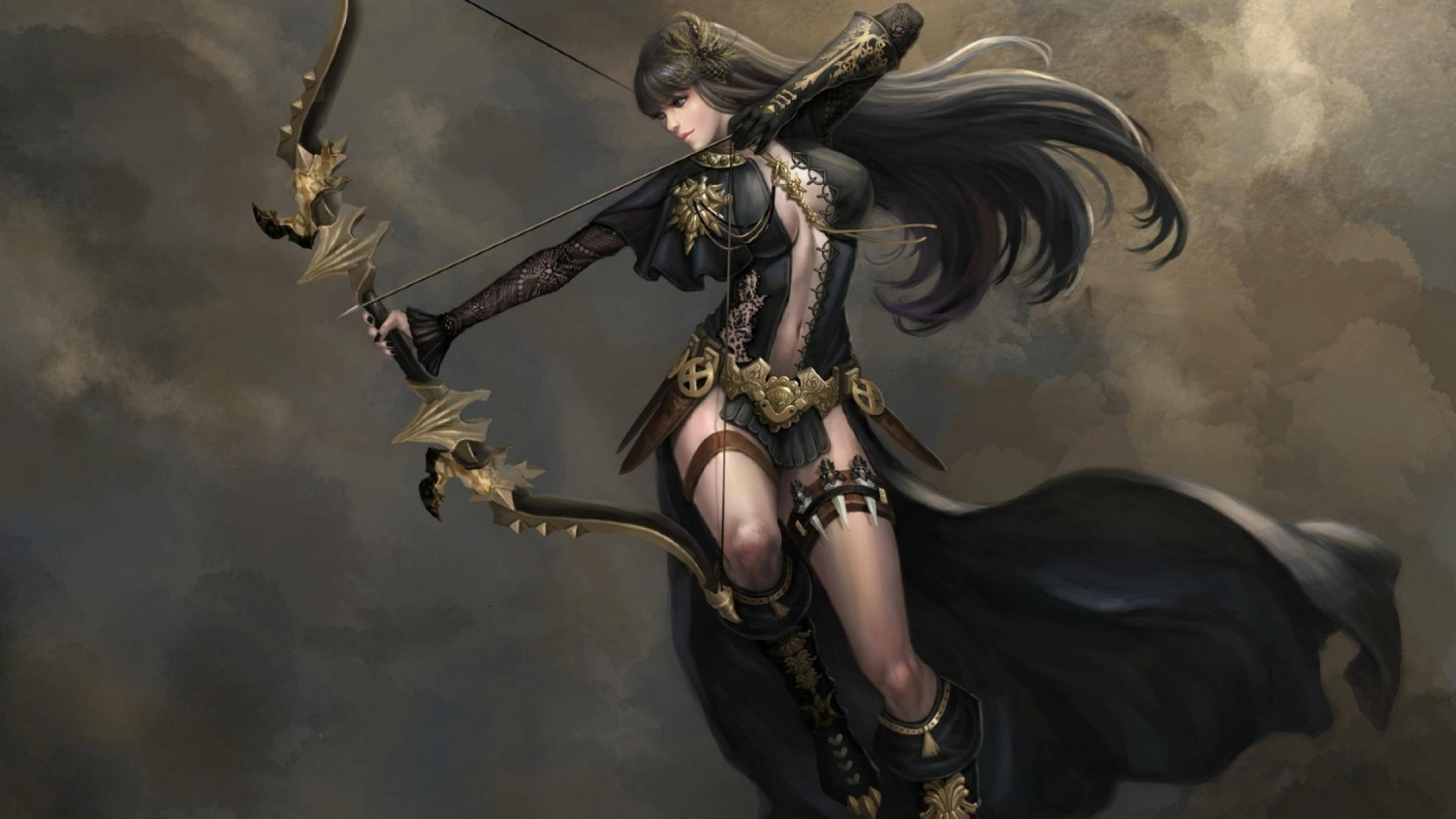 Fantasy warrior woman with bow and arrow HD Wallpaper