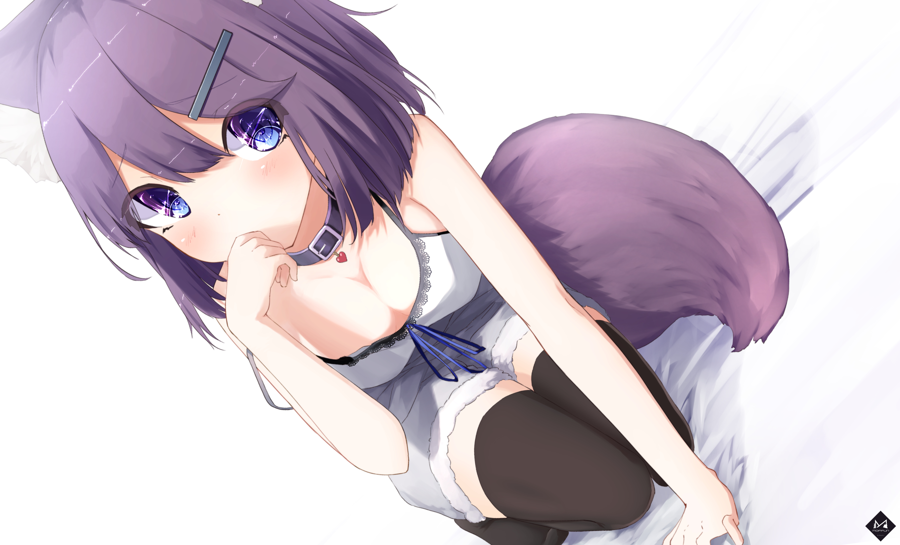 Anime girl with purple hair and blue eyes HD Wallpaper