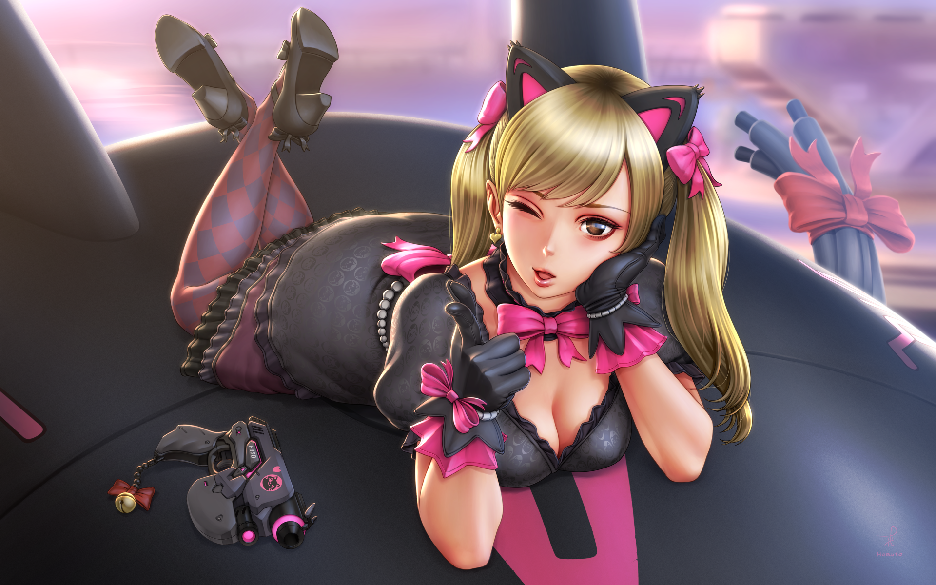 D.Va from Overwatch in Gothic Lolita outfit HD Wallpaper