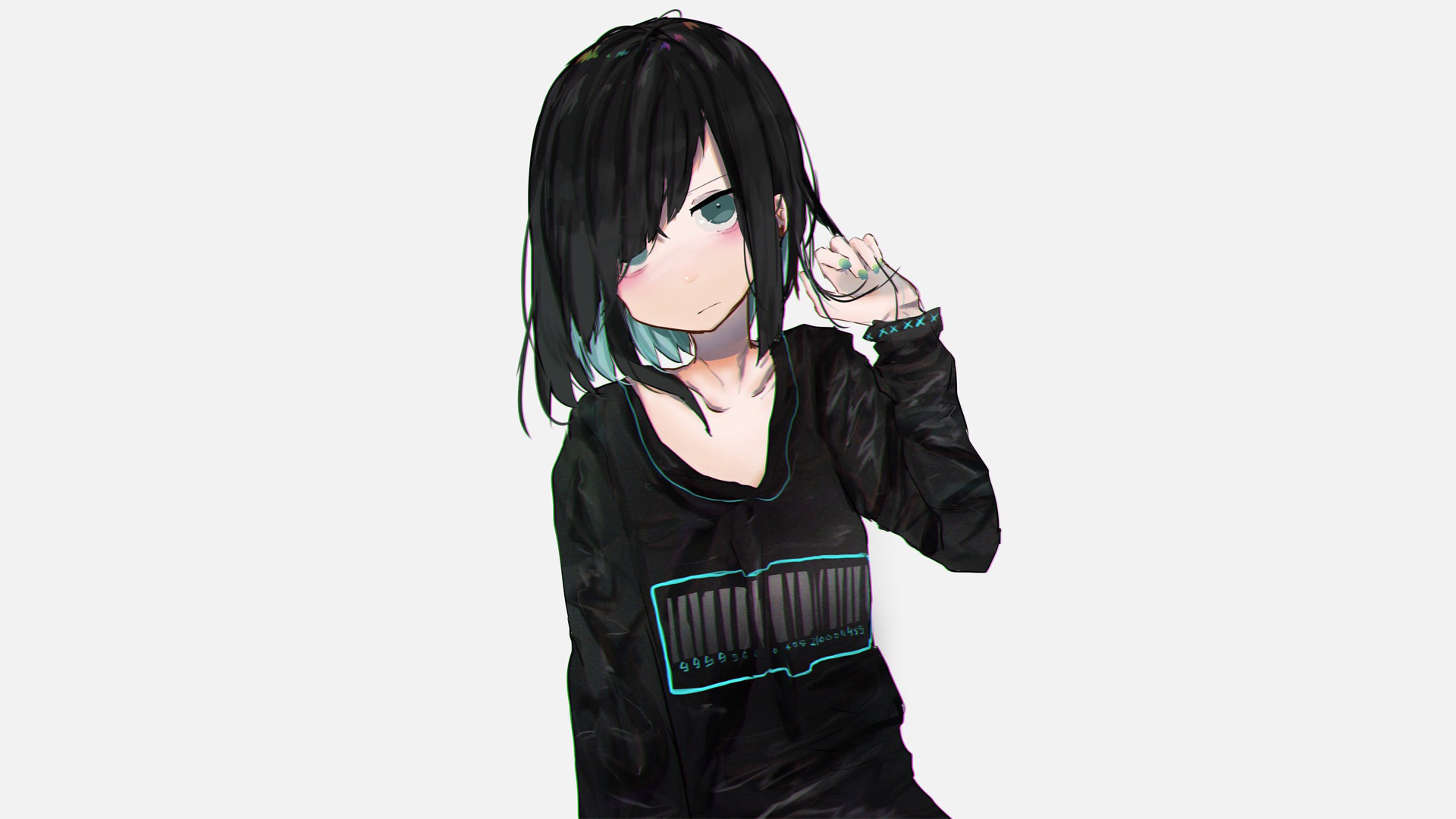 Anime girl with black hair and green eyes HD Wallpaper