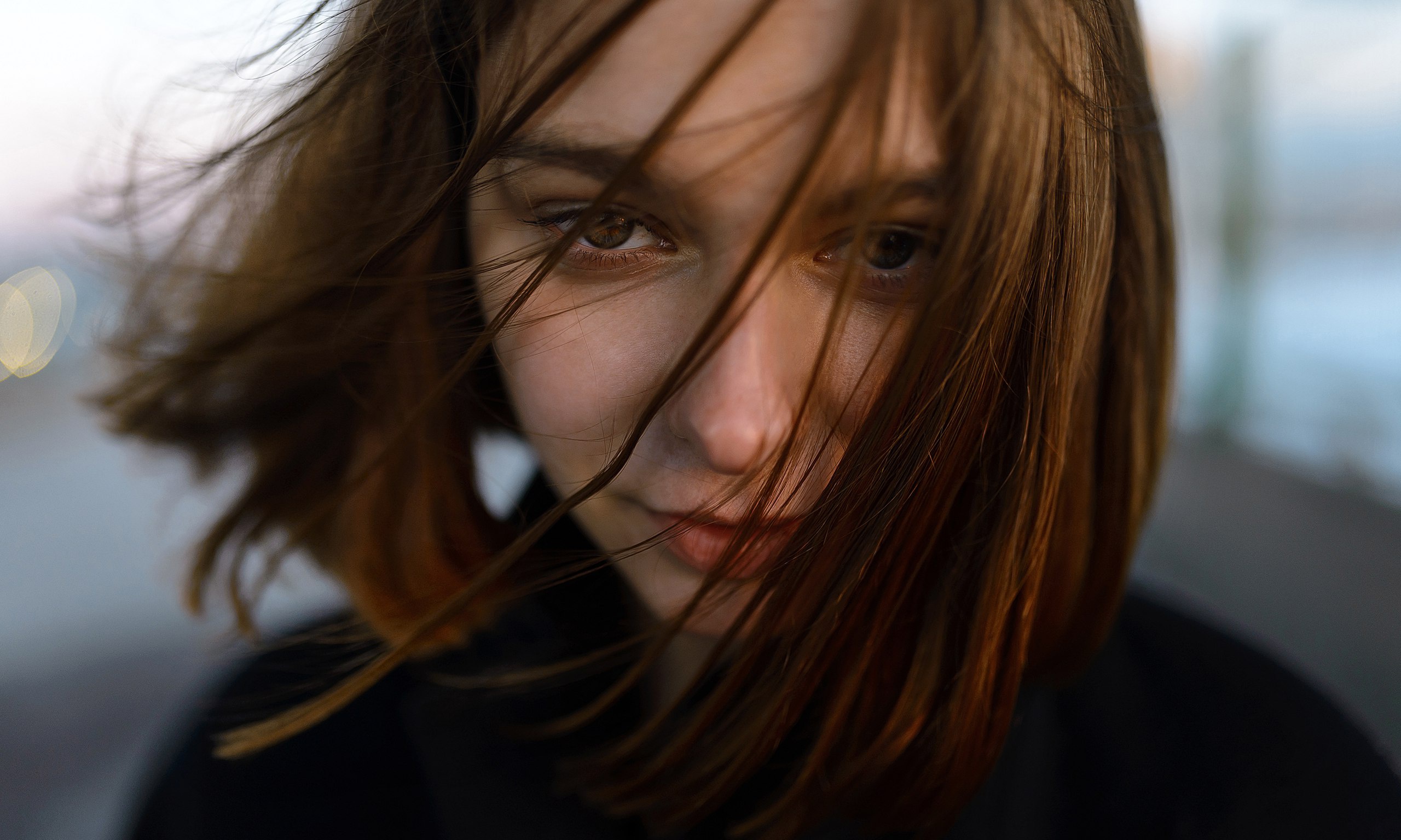 Portrait of a young woman with short hair HD Wallpaper