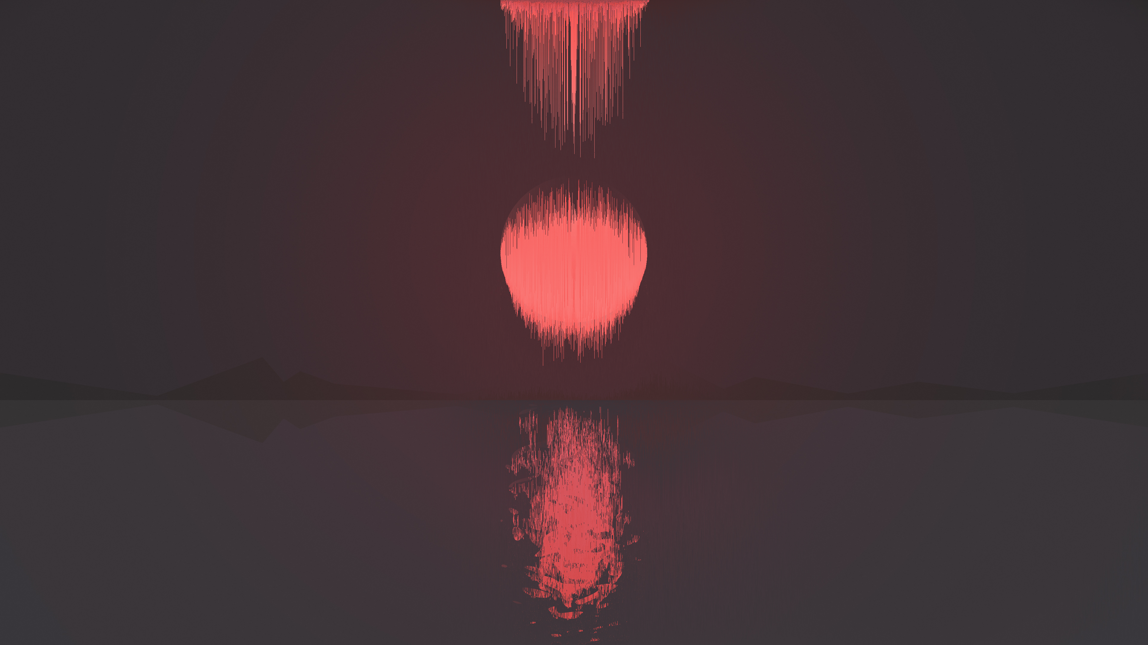 Pixel sorted red sun reflection over water HD Wallpaper
