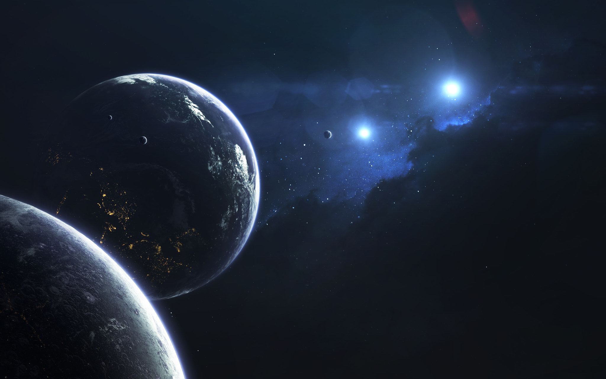 Planets and stars in deep space by Vadim Sadovski HD Wallpaper