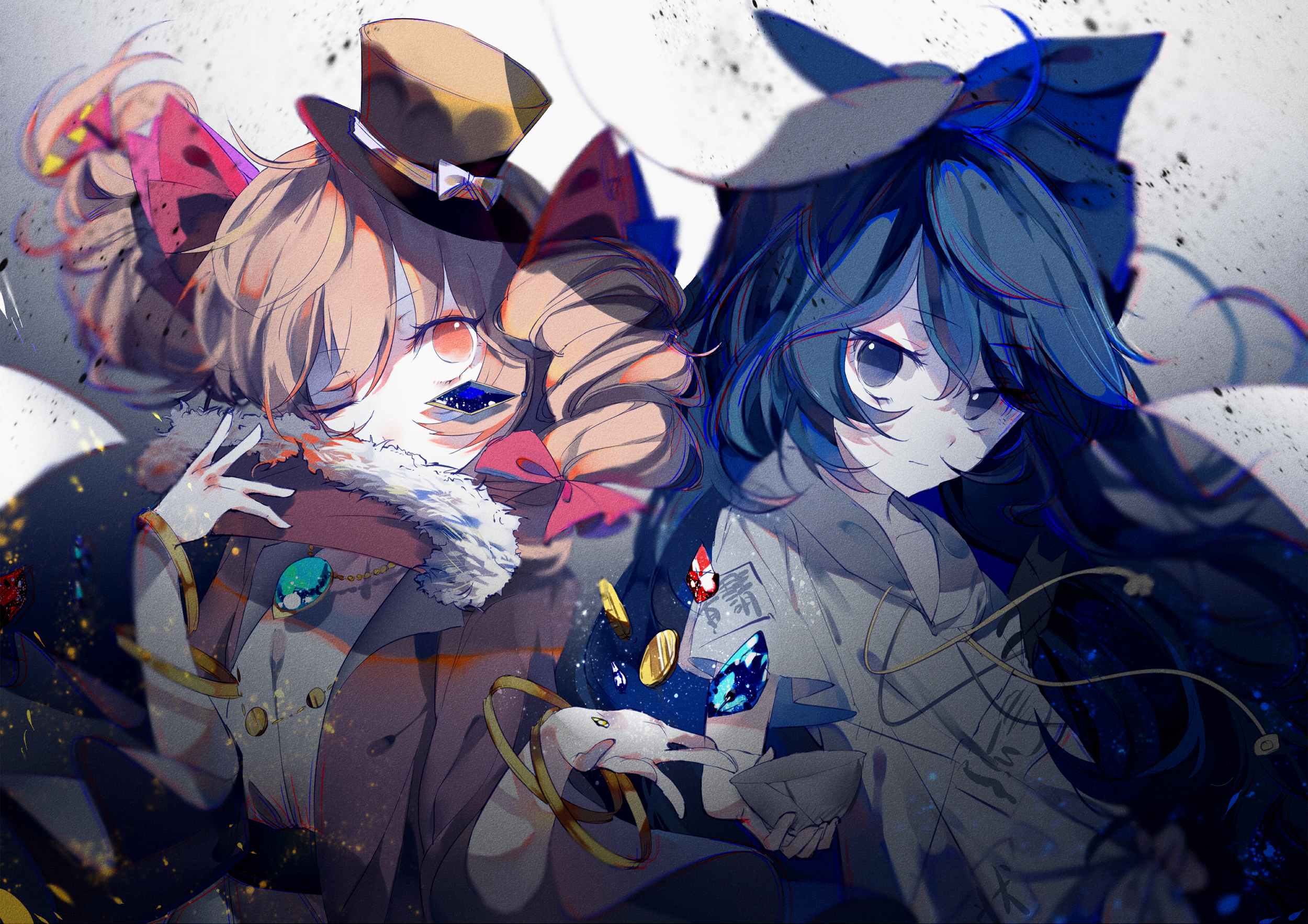 Two anime girls with magical elements HD Wallpaper