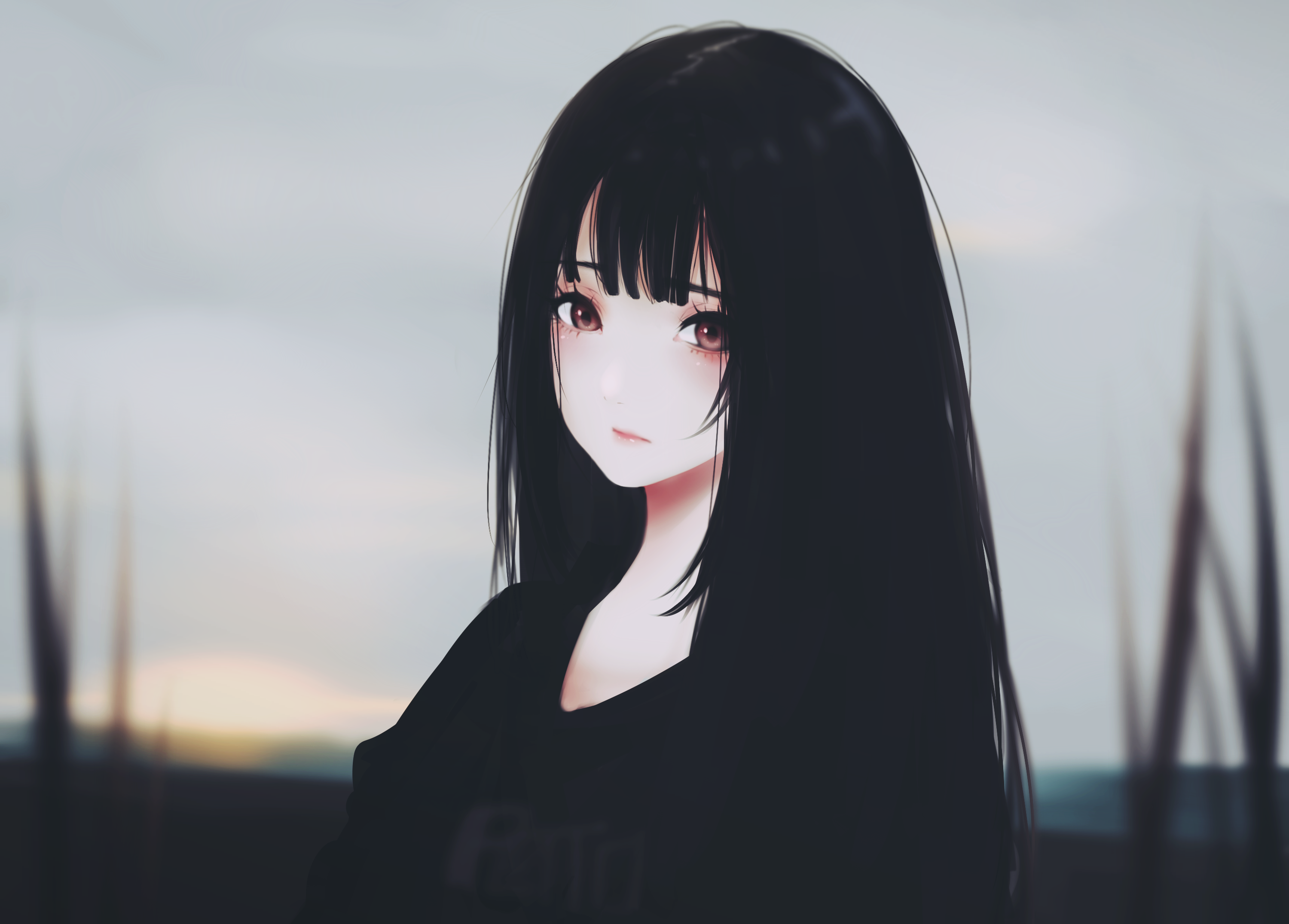 Anime girl with black hair HD Wallpaper