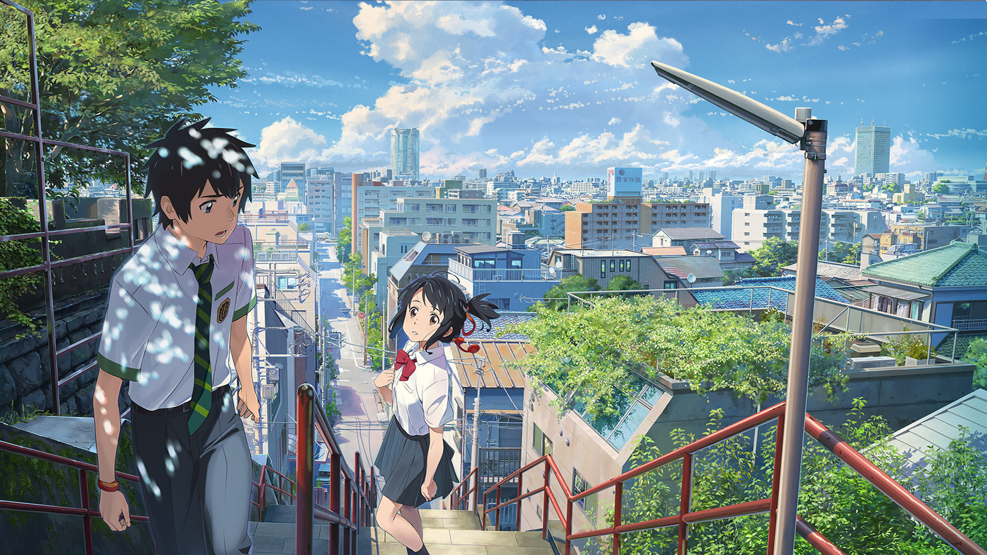 Your Name. Kimi no Na Wa anime characters on stairs HD Wallpaper