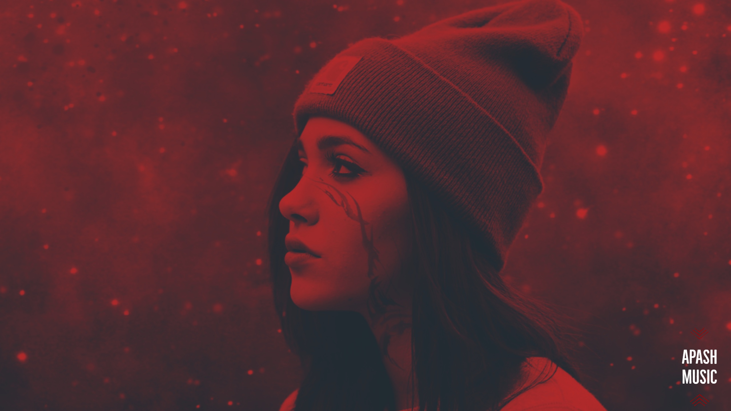 Woman wearing a red beanie, Apash Music logo HD Wallpaper