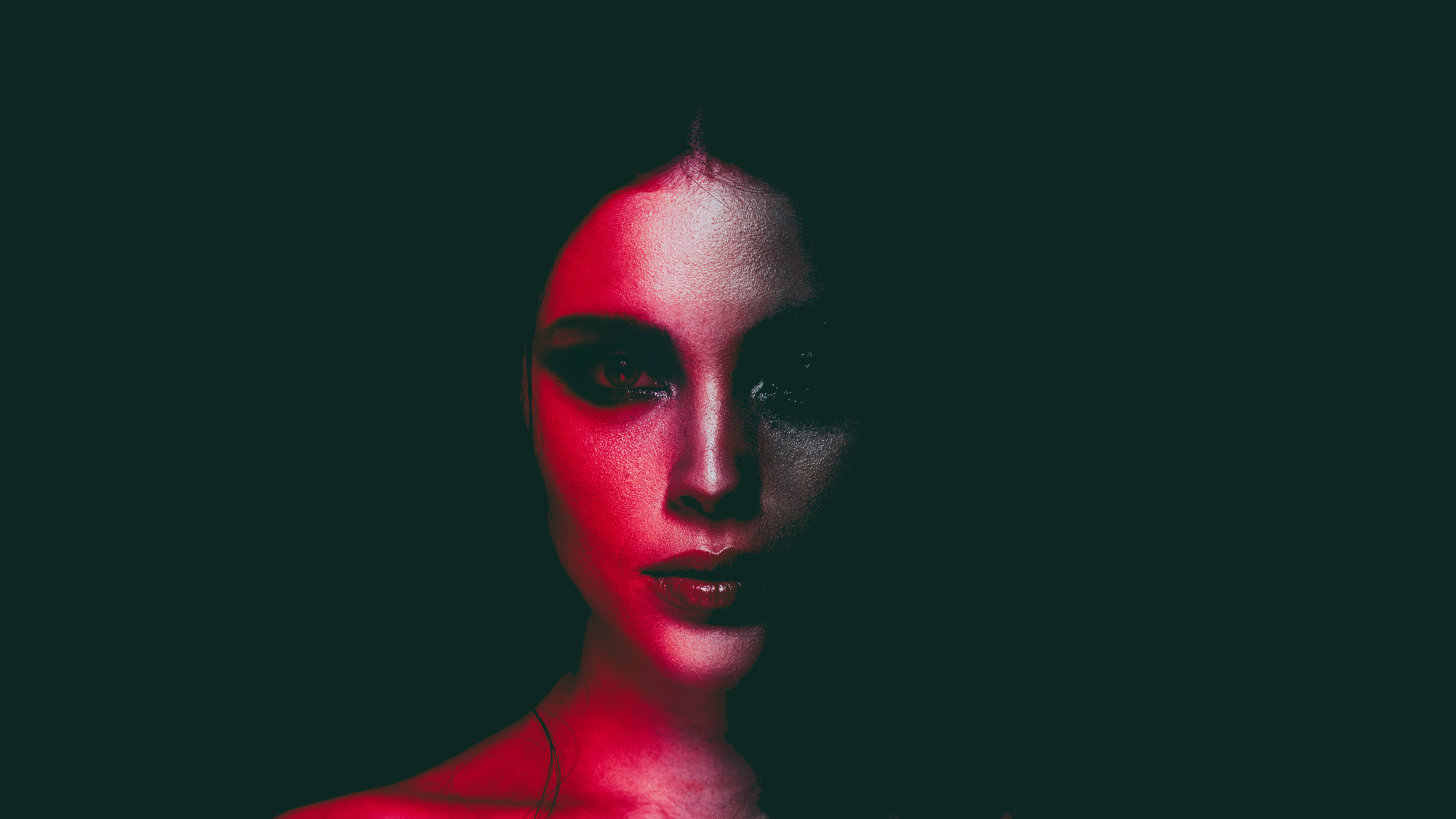 Woman's face with red lighting HD Wallpaper