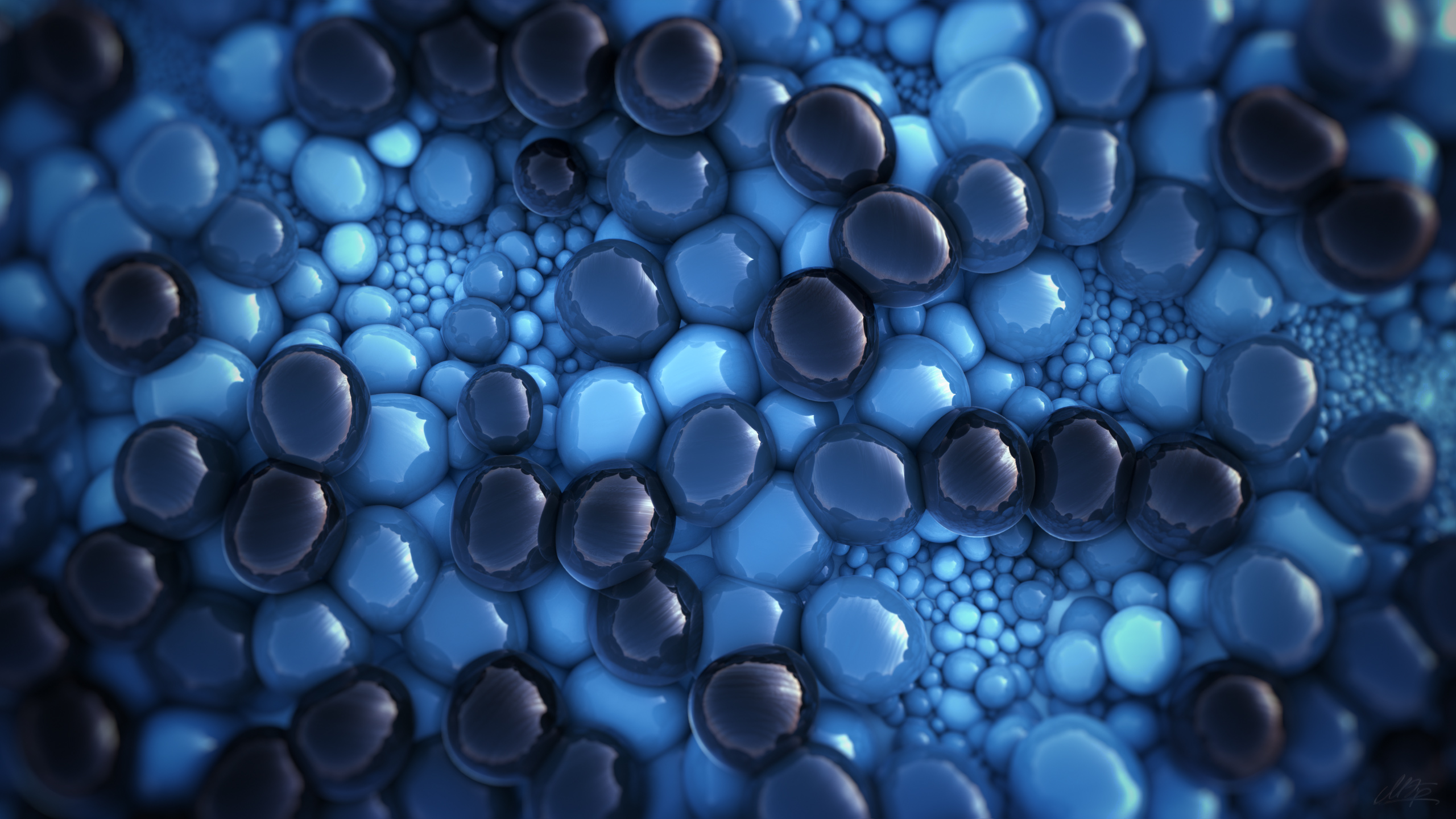 Abstract 3D render of blue and dark spheres HD Wallpaper