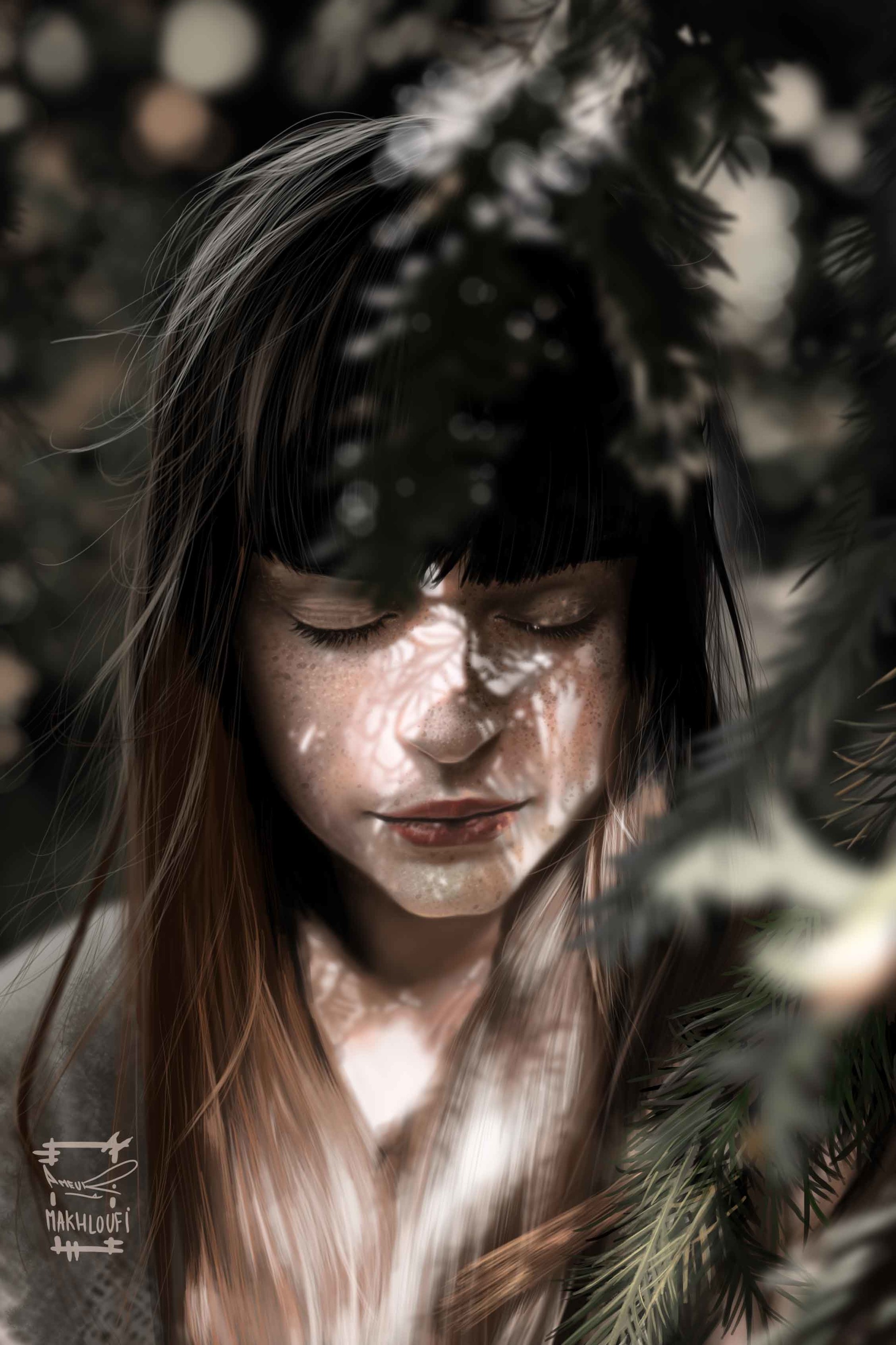 Girl with freckles in nature HD Wallpaper