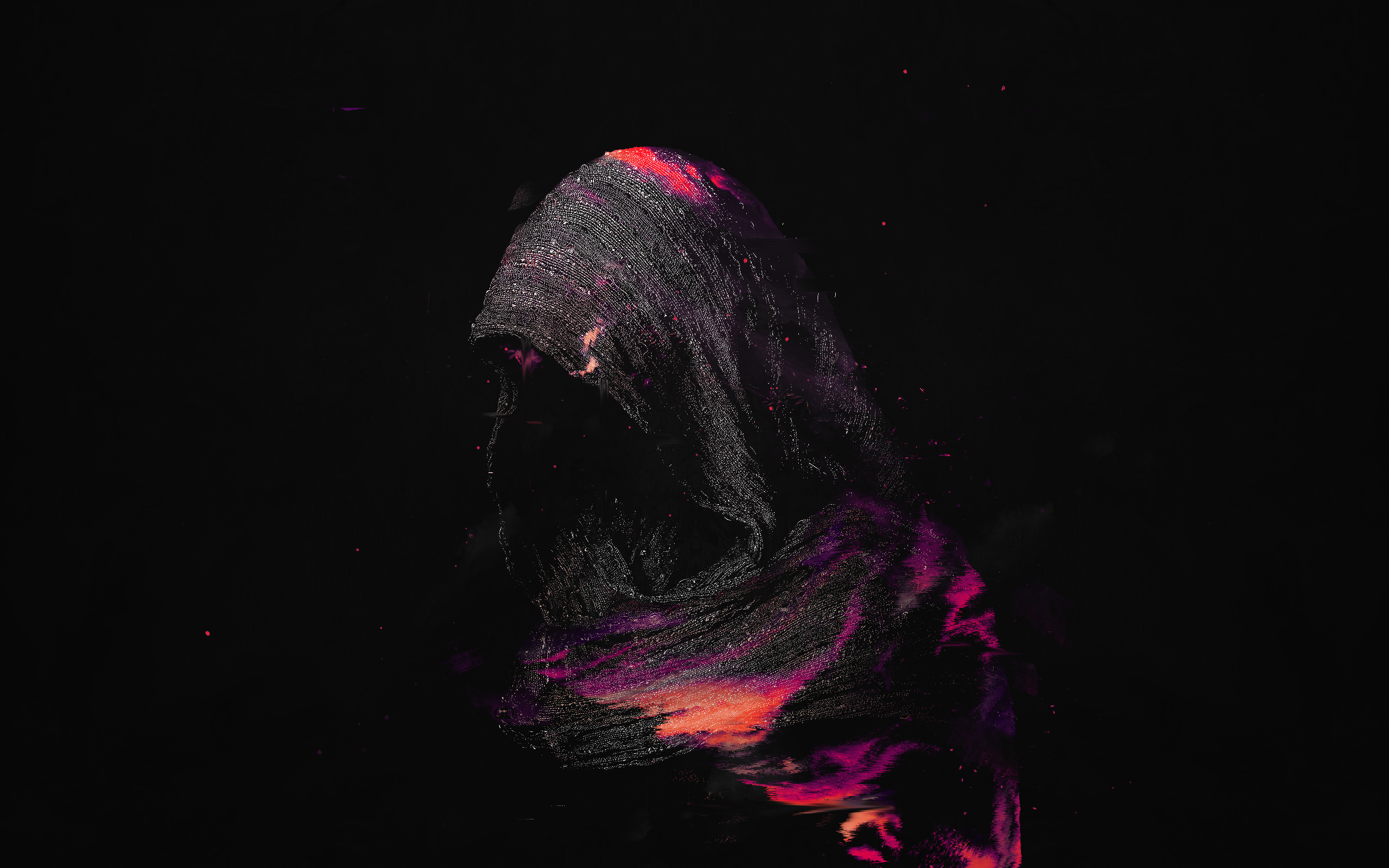 Person in dark hood with colorful powder HD Wallpaper