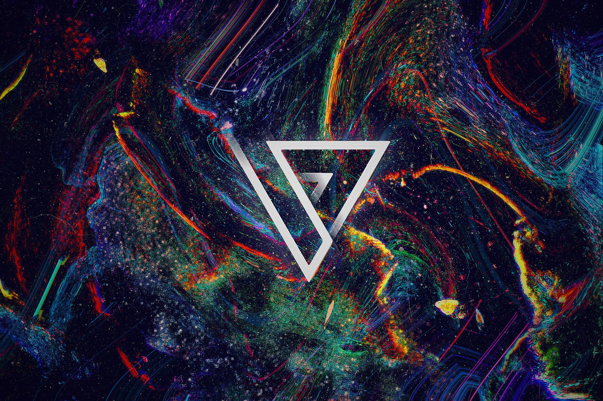 Abstract colorful nebula with geometric triangle overlay HD Wallpaper