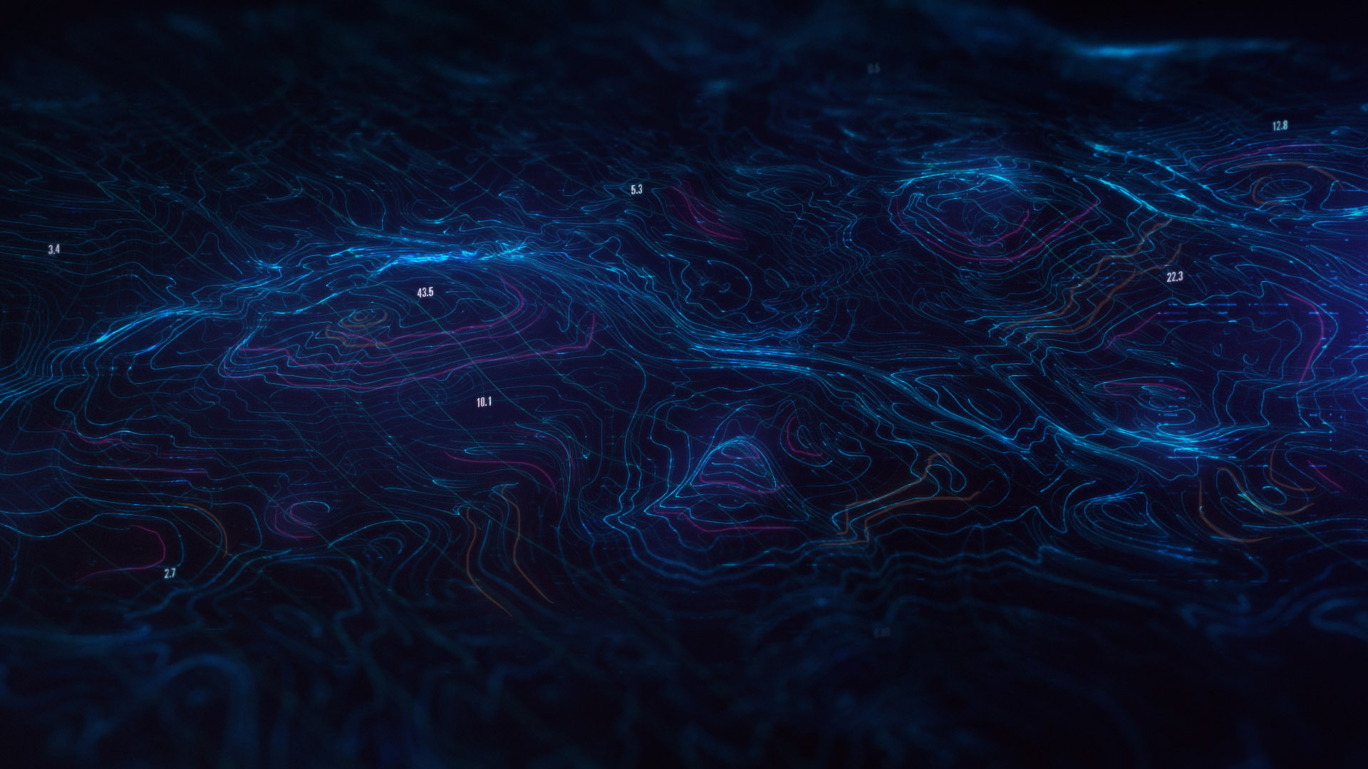 Abstract topographic map with glowing contour lines HD Wallpaper