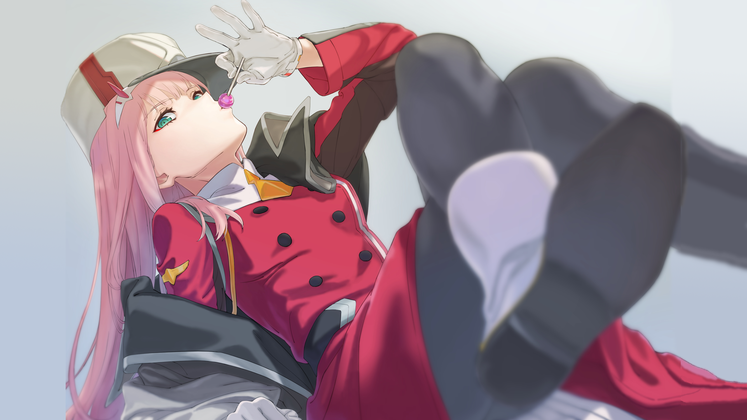 Zero Two from Darling in the FranXX eating a lollipop HD Wallpaper