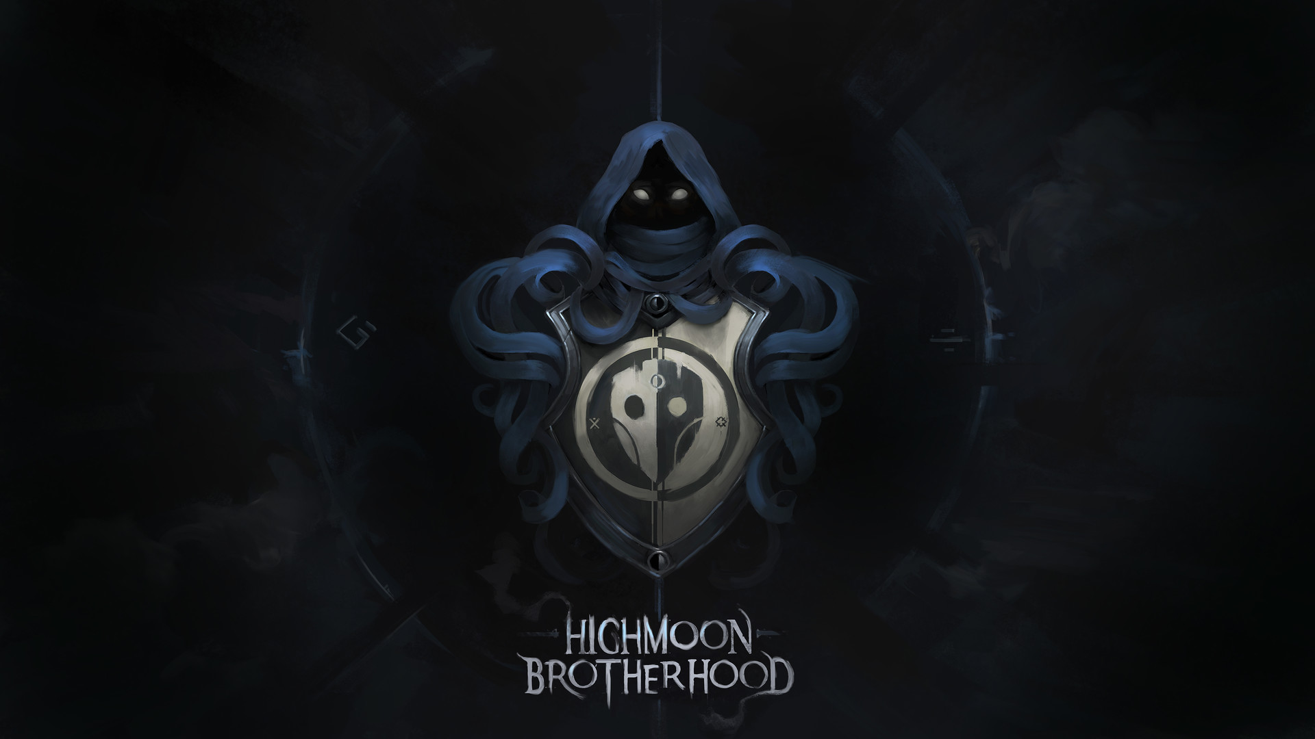 Highmoon Brotherhood logo with hooded figure HD Wallpaper