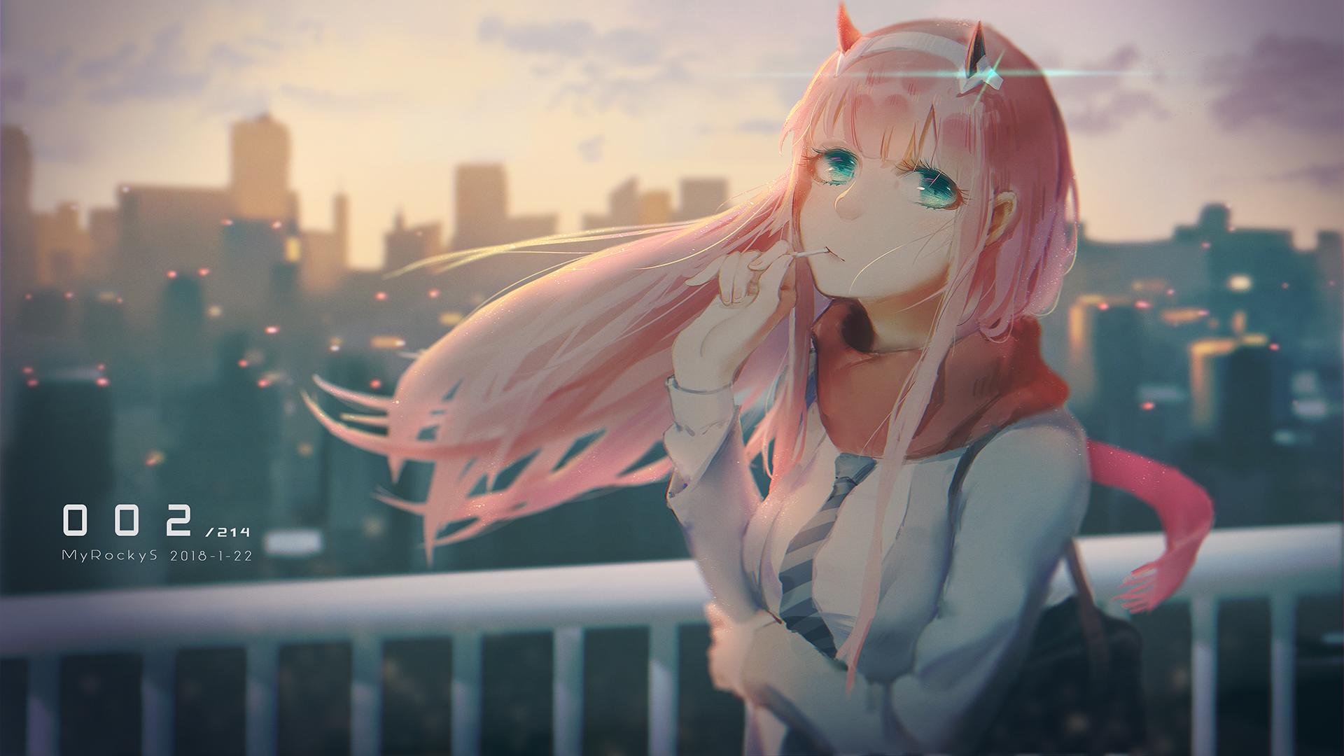 Zero Two from Darling in the FranXX in city HD Wallpaper