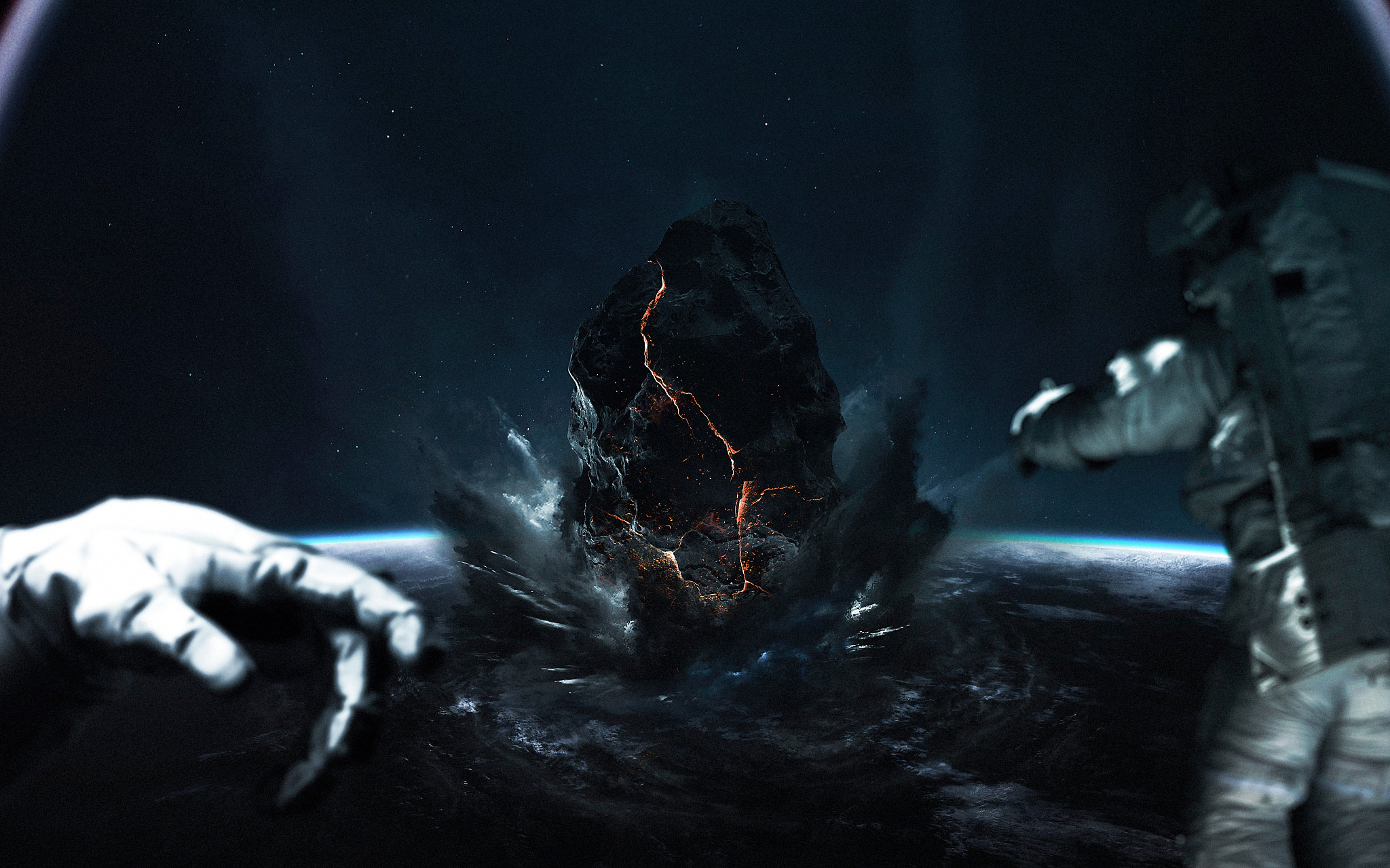 Astronauts witness asteroid impact on Earth HD Wallpaper