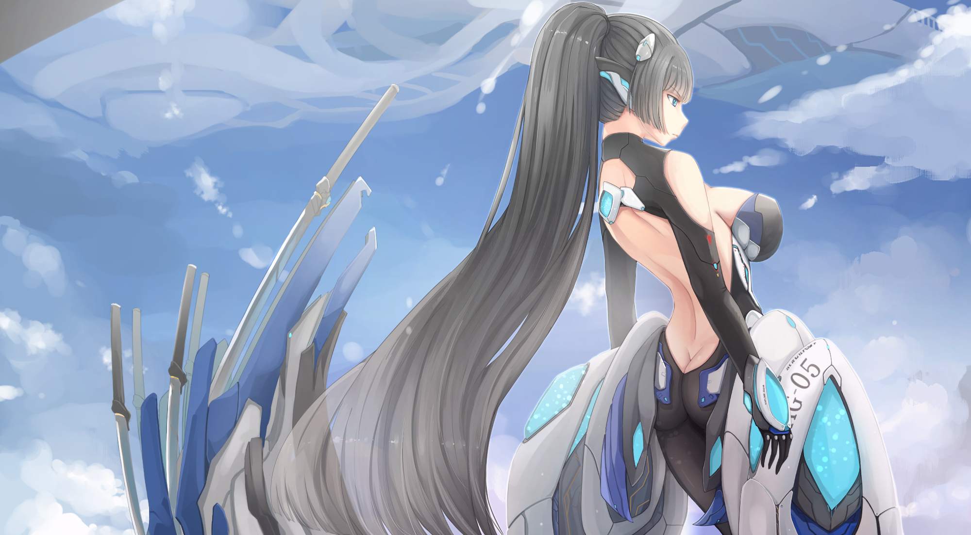 Anime girl with futuristic armor and long hair HD Wallpaper