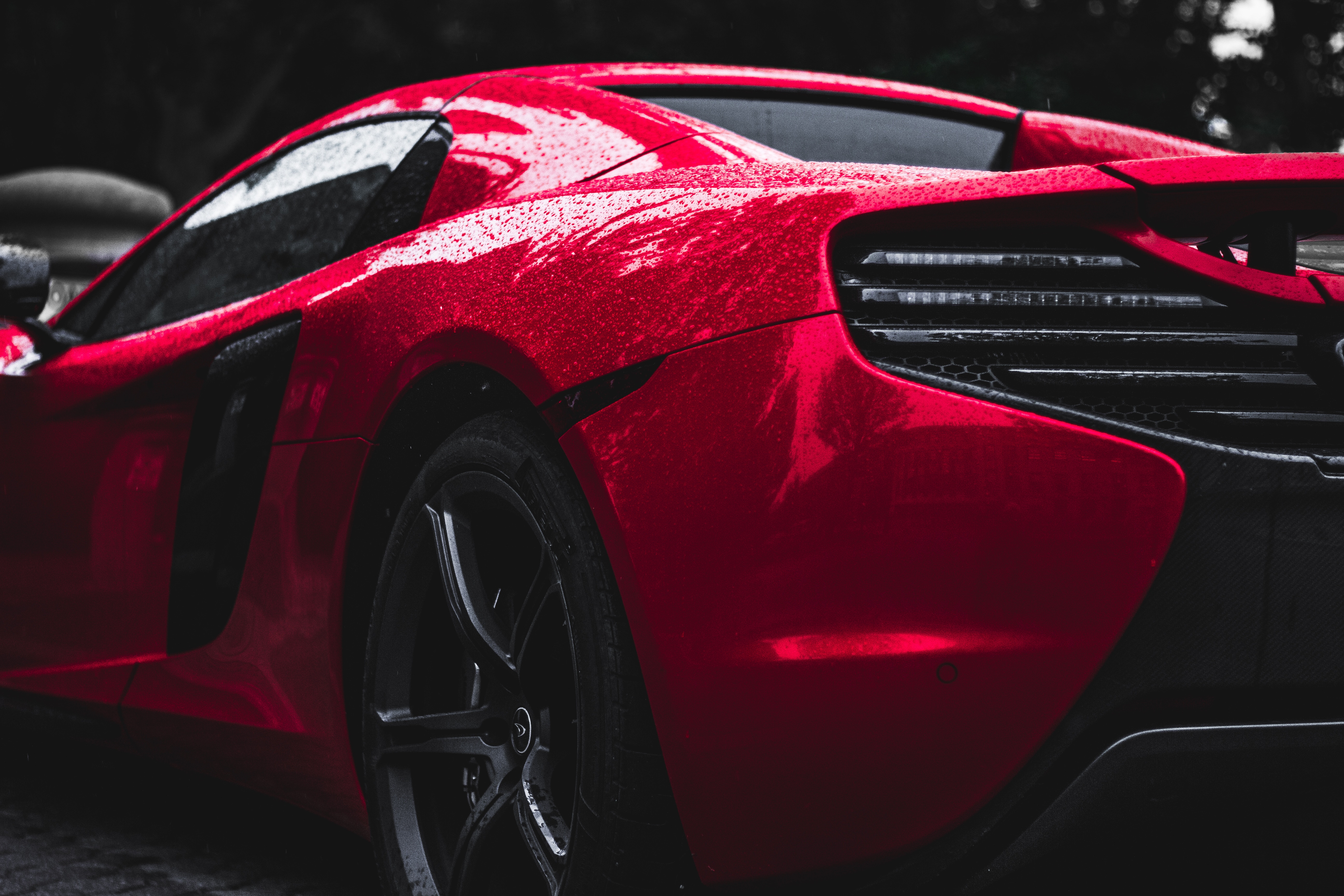 Red McLaren P1 sports car with water drops HD Wallpaper