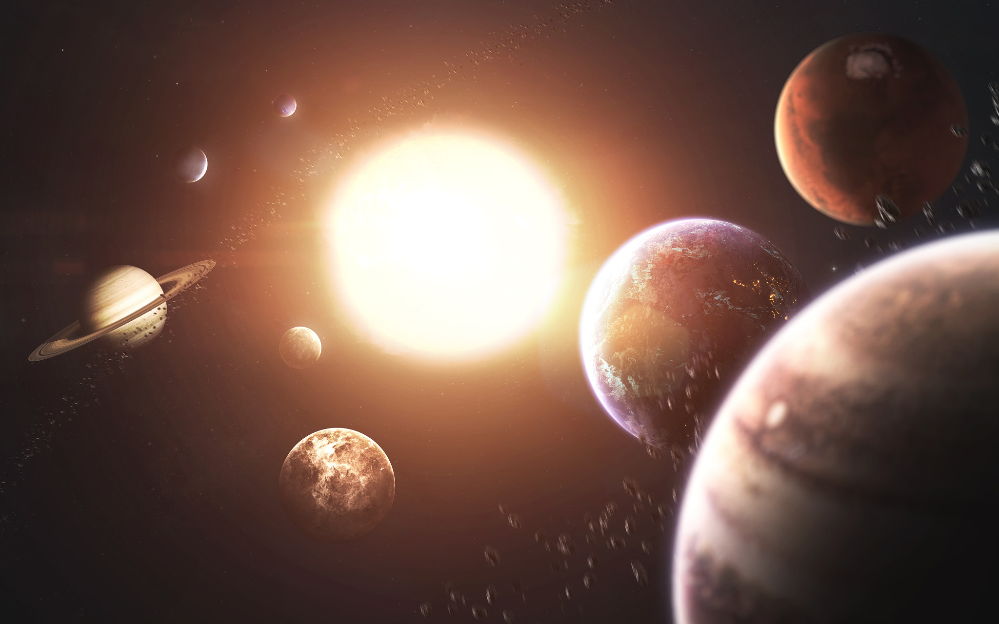 Planets and the Sun in Space Art HD Wallpaper