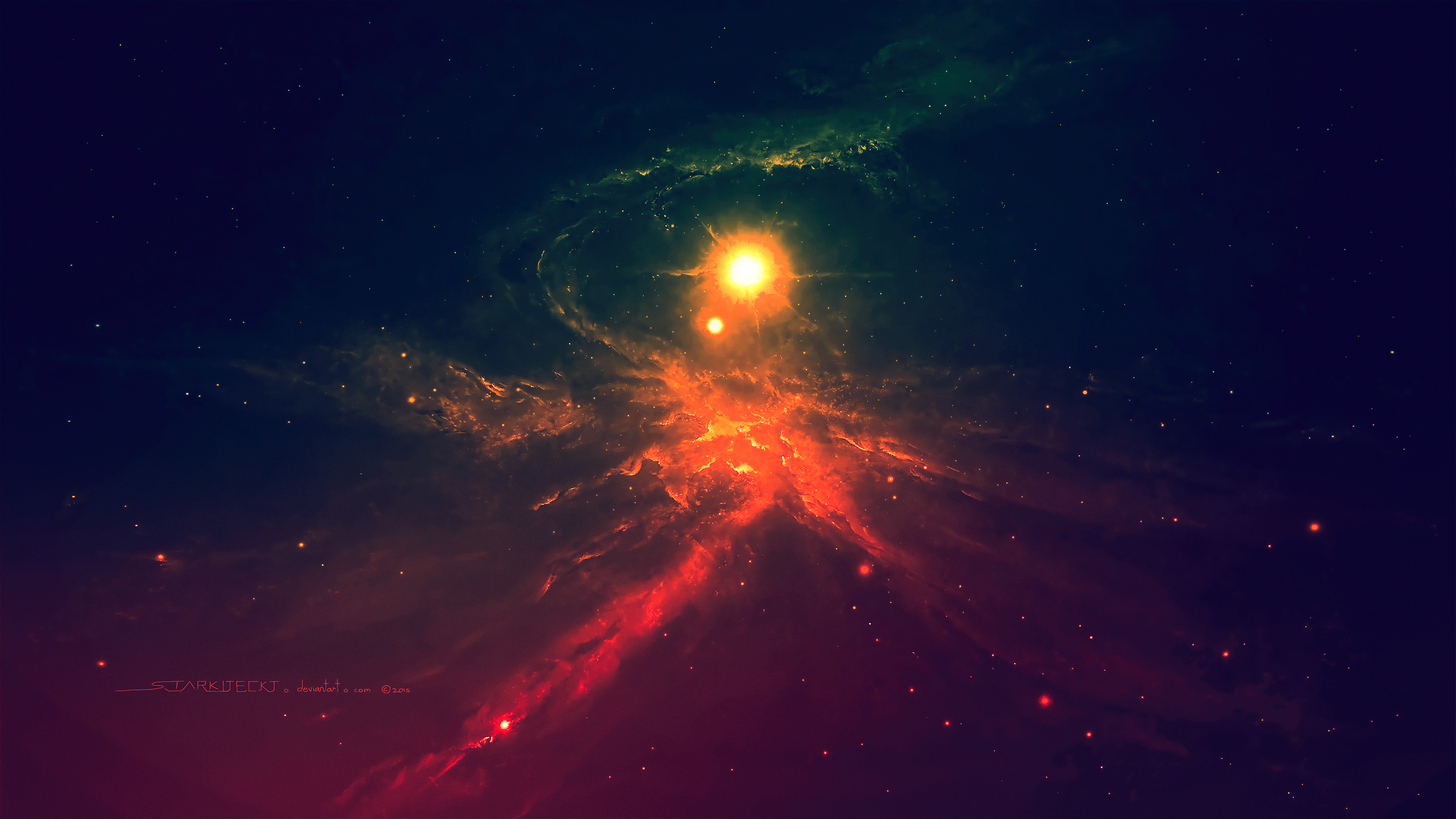 Cosmic nebula with bright stars and planets HD Wallpaper