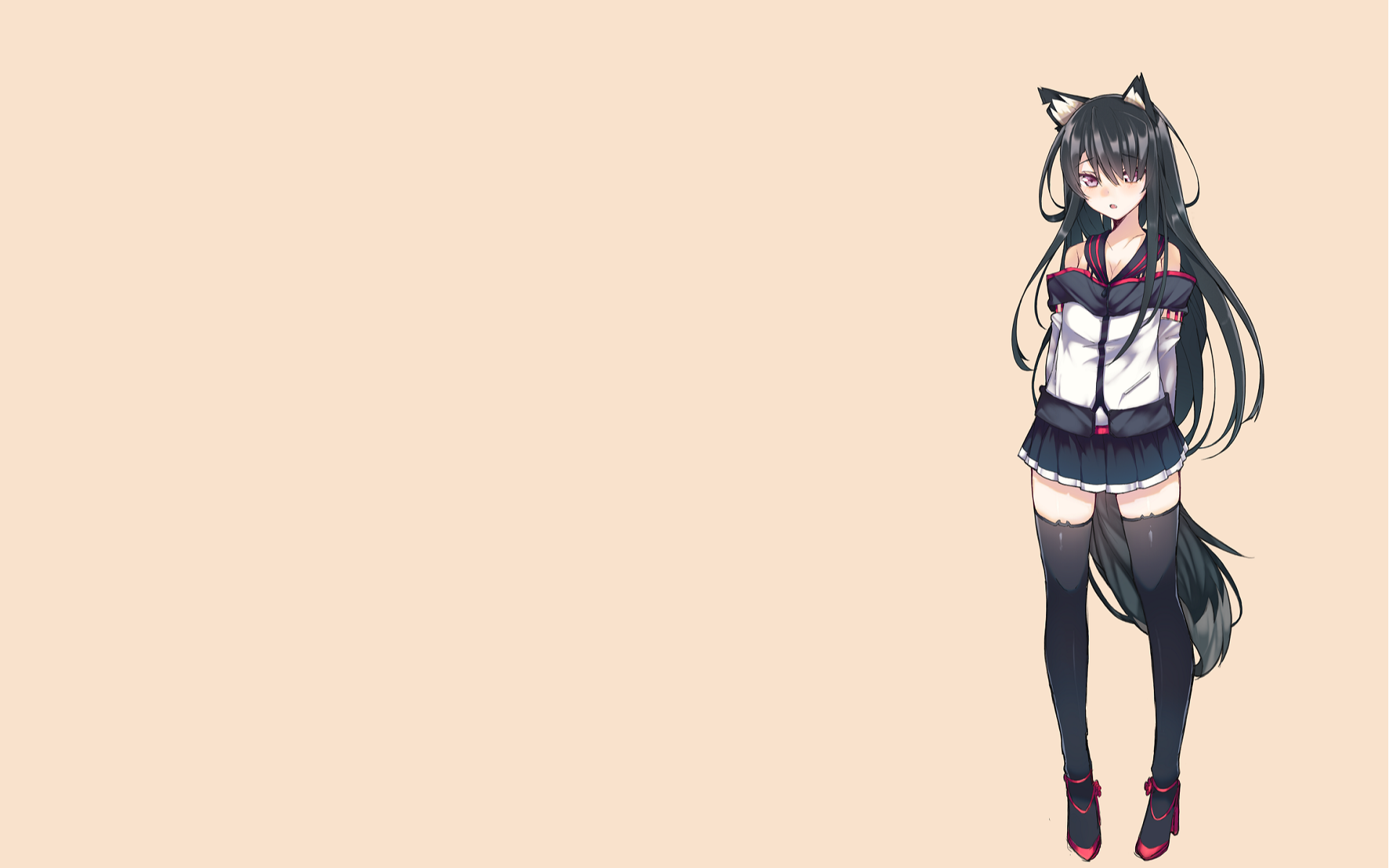 Anime fox girl with black hair and purple eyes HD Wallpaper