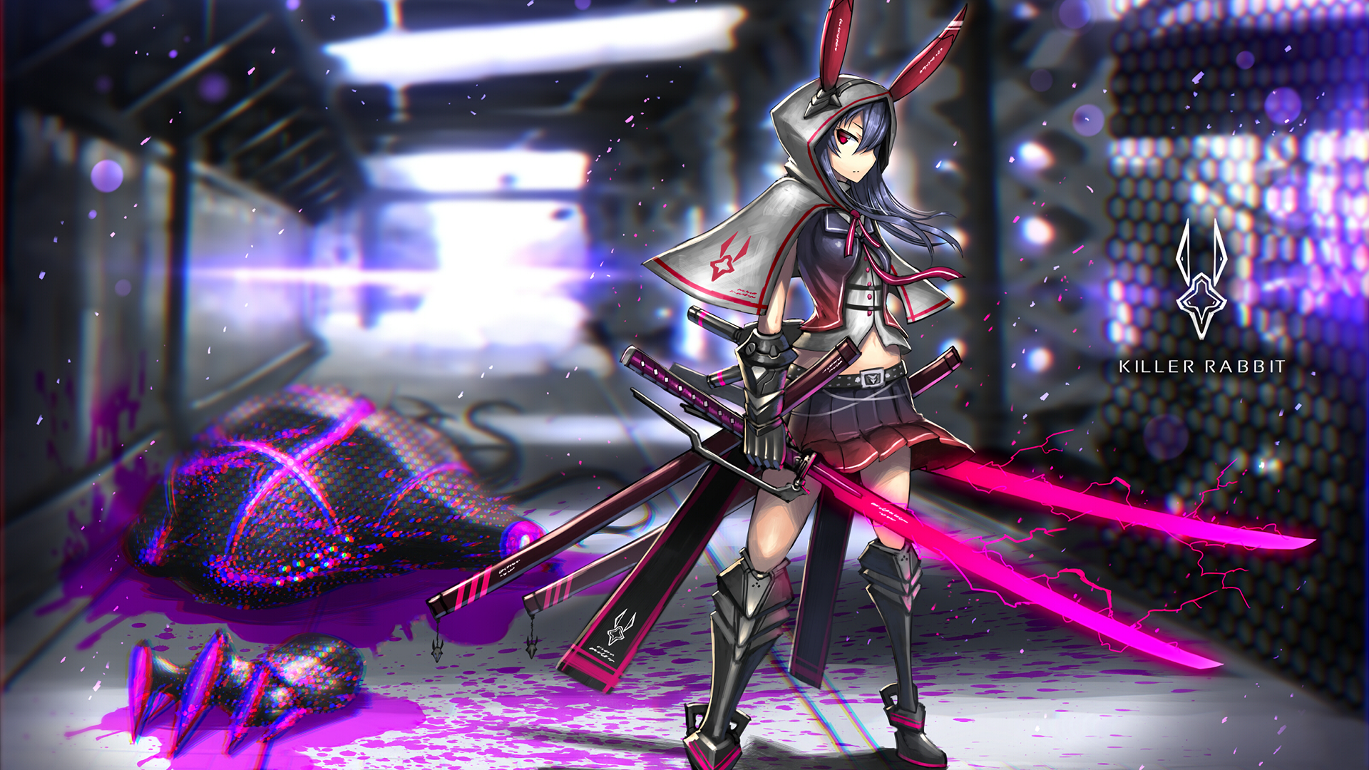 Killer Rabbit anime girl with swords HD Wallpaper