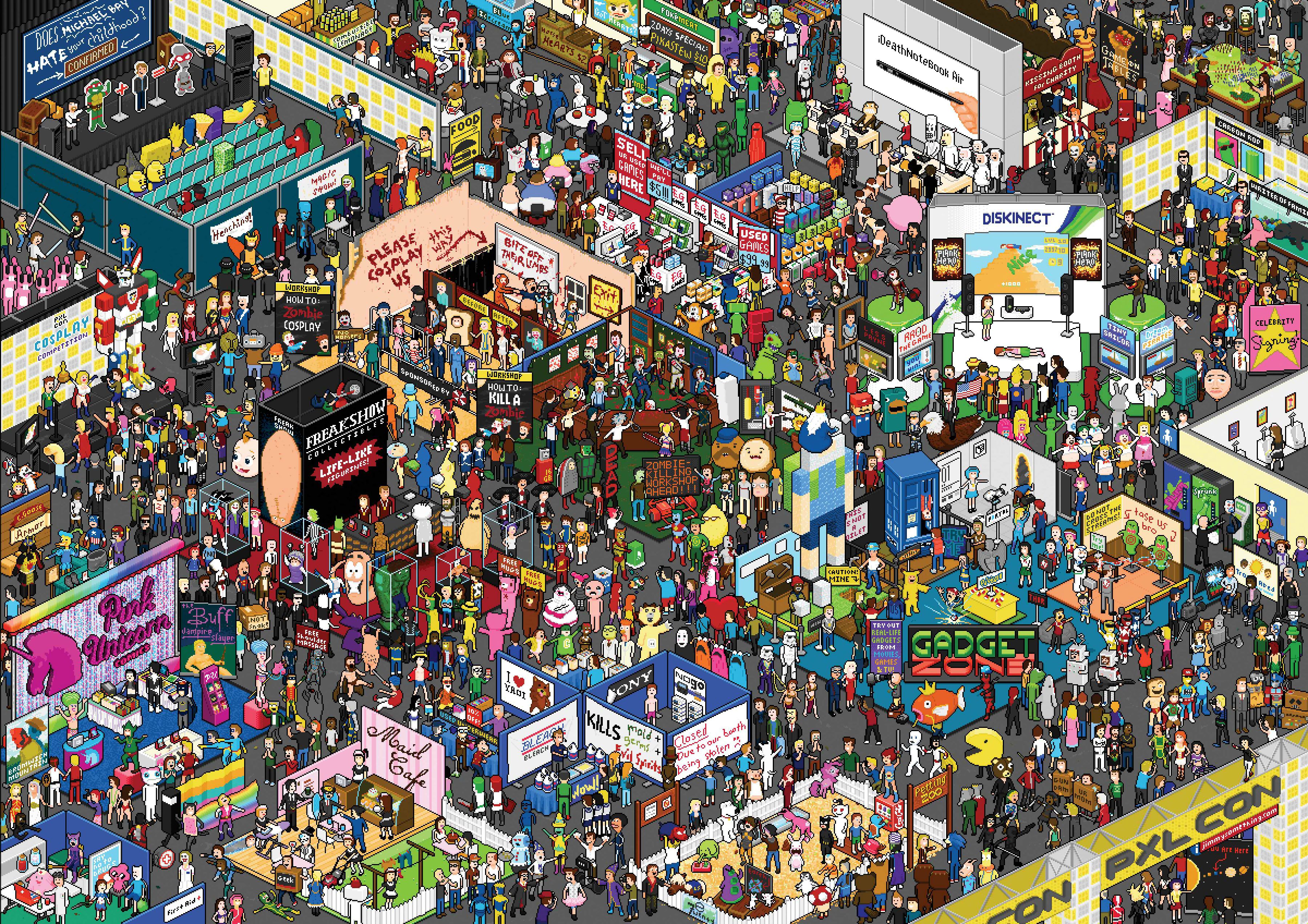 Pixel Con Convention with Cosplayers and Booths HD Wallpaper