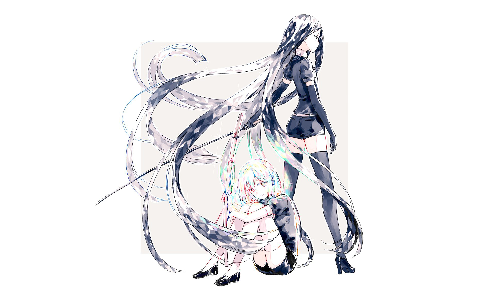 Houseki no kuni , simple background, Bort (Houseki no Kuni), Diamond (Houseki no Kuni), anime HD Wallpaper