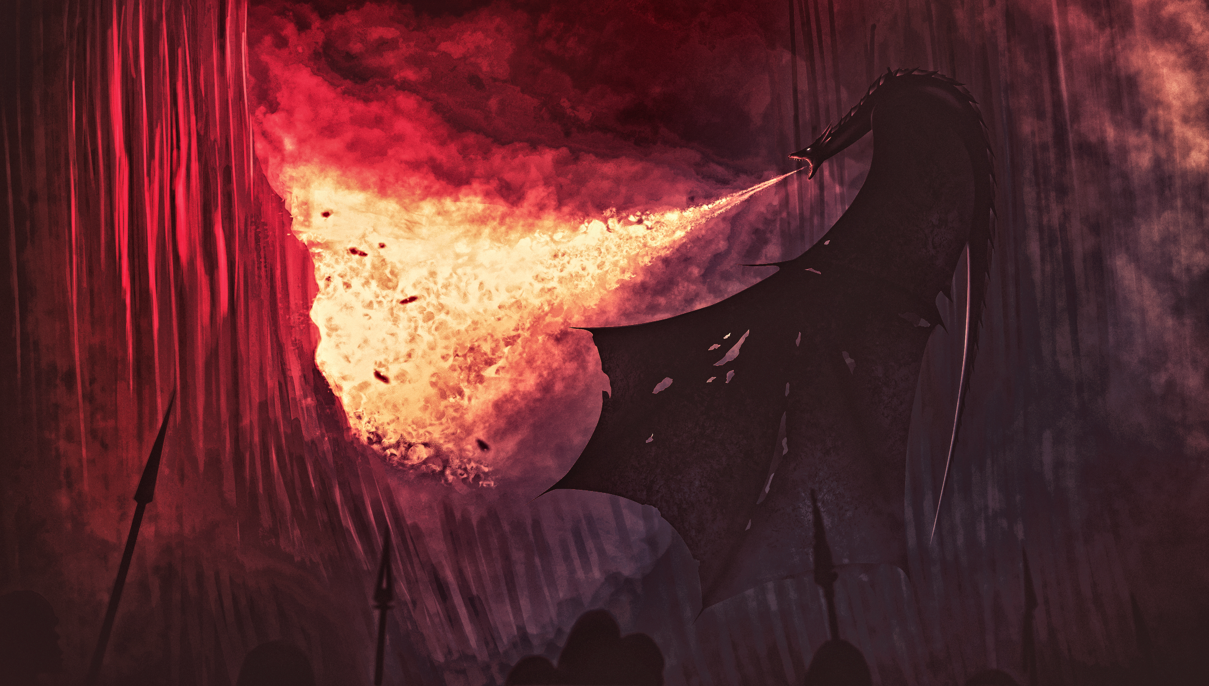 Dragon breathing fire in a cave from Game of Thrones HD Wallpaper