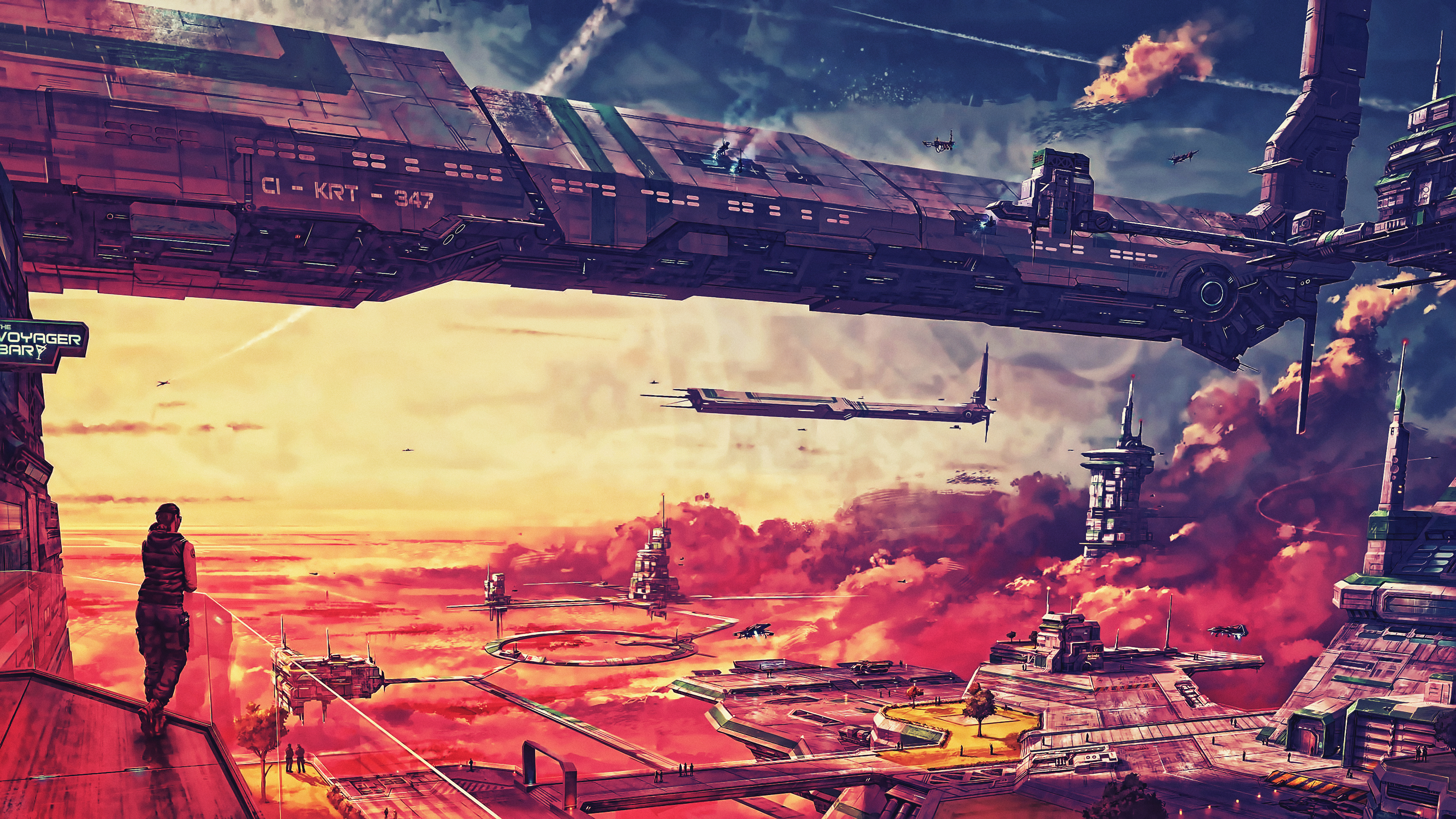 artwork, Star Citizen, concept art, digital art, sunset, clouds, fantasy art, futuristic, science fiction, futuristic city HD Wallpaper