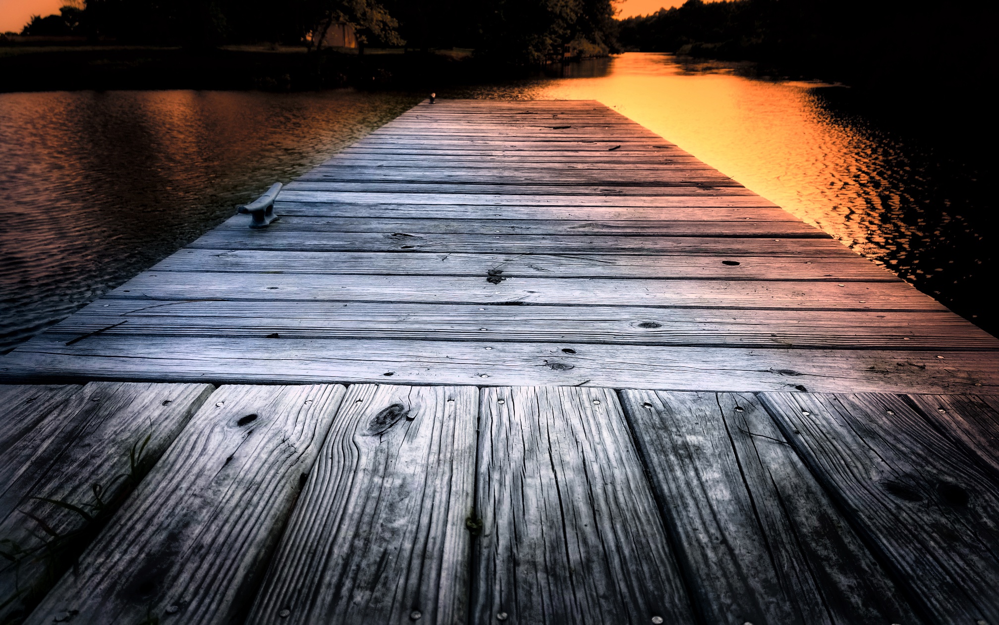 Wooden pier on a lake at sunset HD Wallpaper