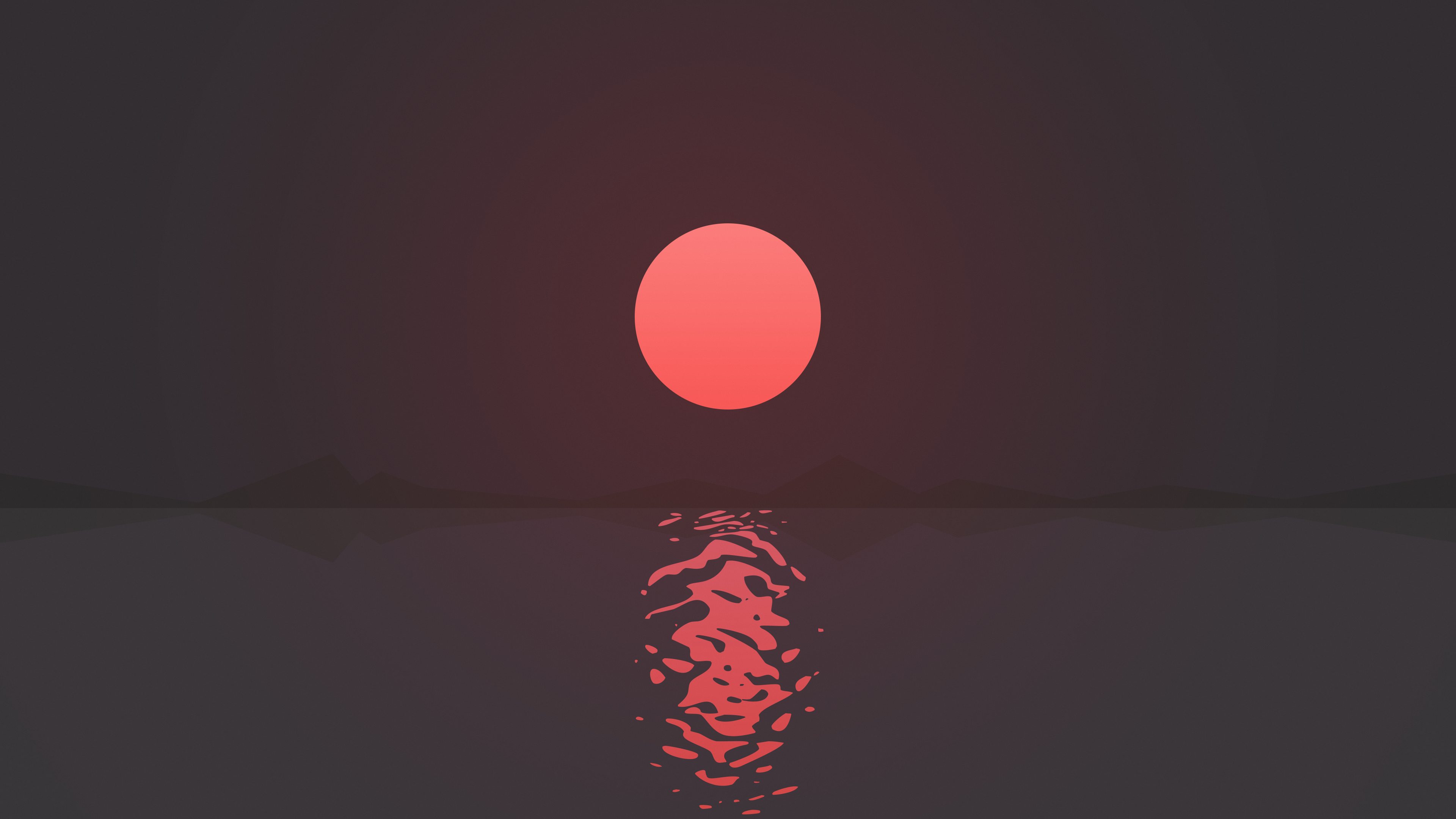 Minimalist sunset over water with mountain reflection HD Wallpaper