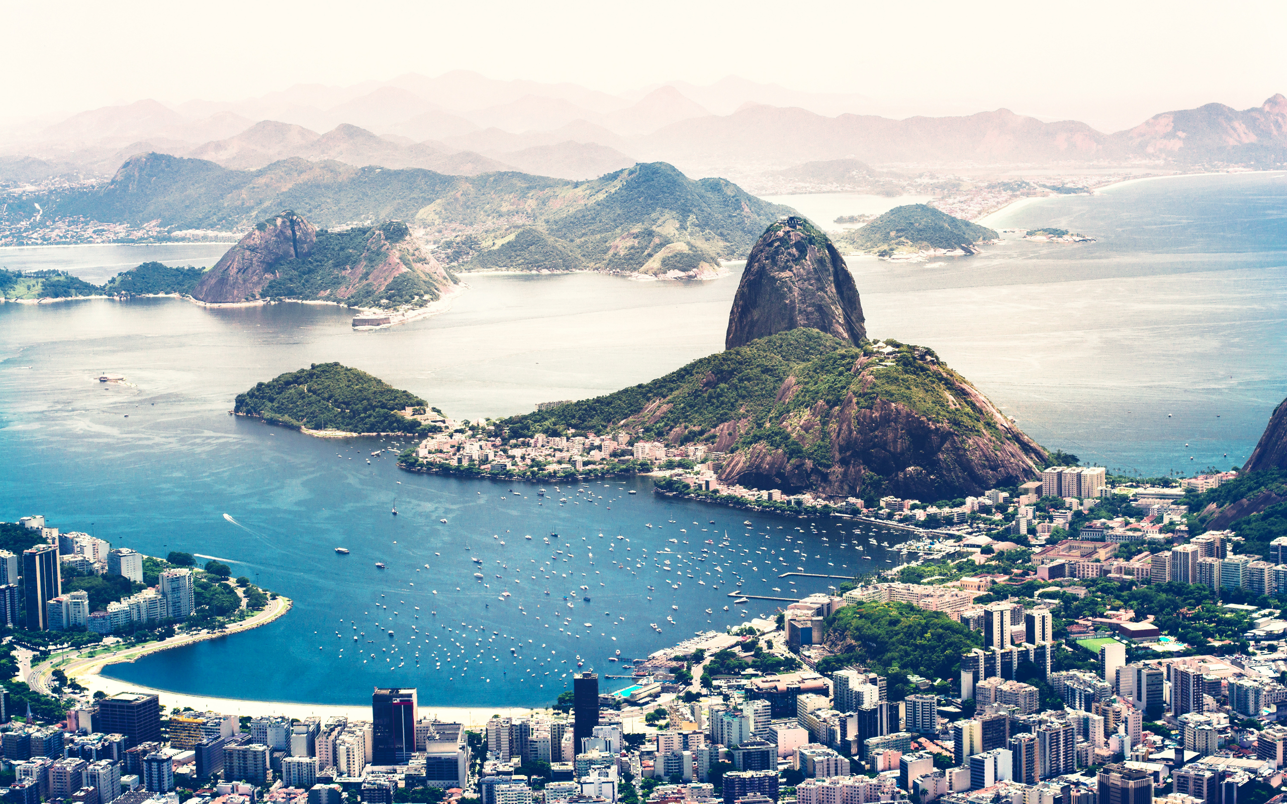 Rio de Janeiro cityscape with Sugarloaf Mountain and Guanabara Bay HD Wallpaper