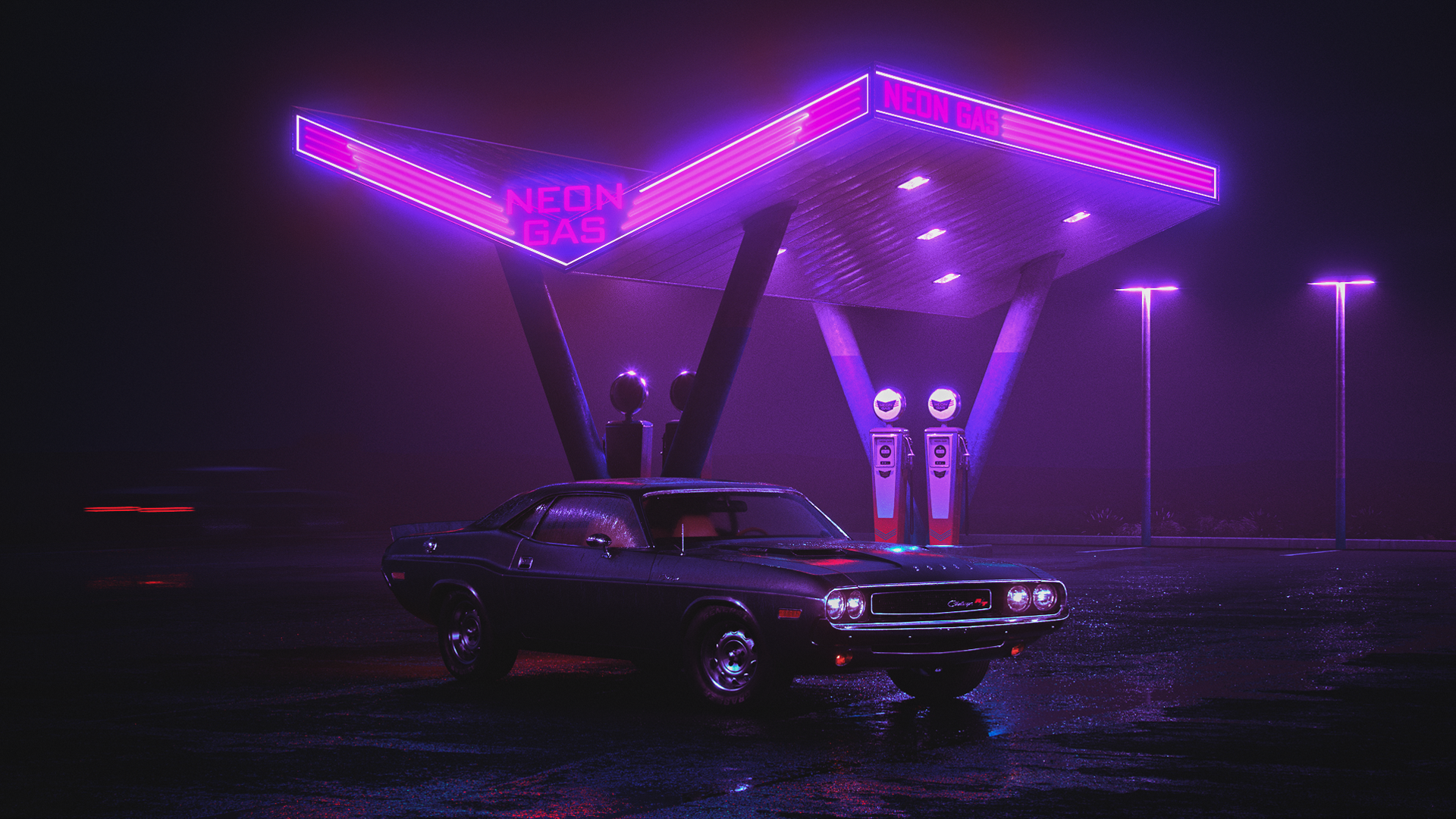 purple, car, Retrowave, landscape HD Wallpaper