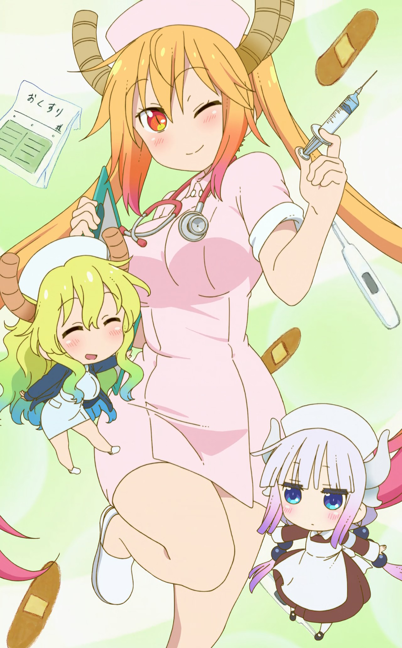 Tohru, Lucoa, and Kanna from Miss Kobayashi's Dragon Maid HD Wallpaper