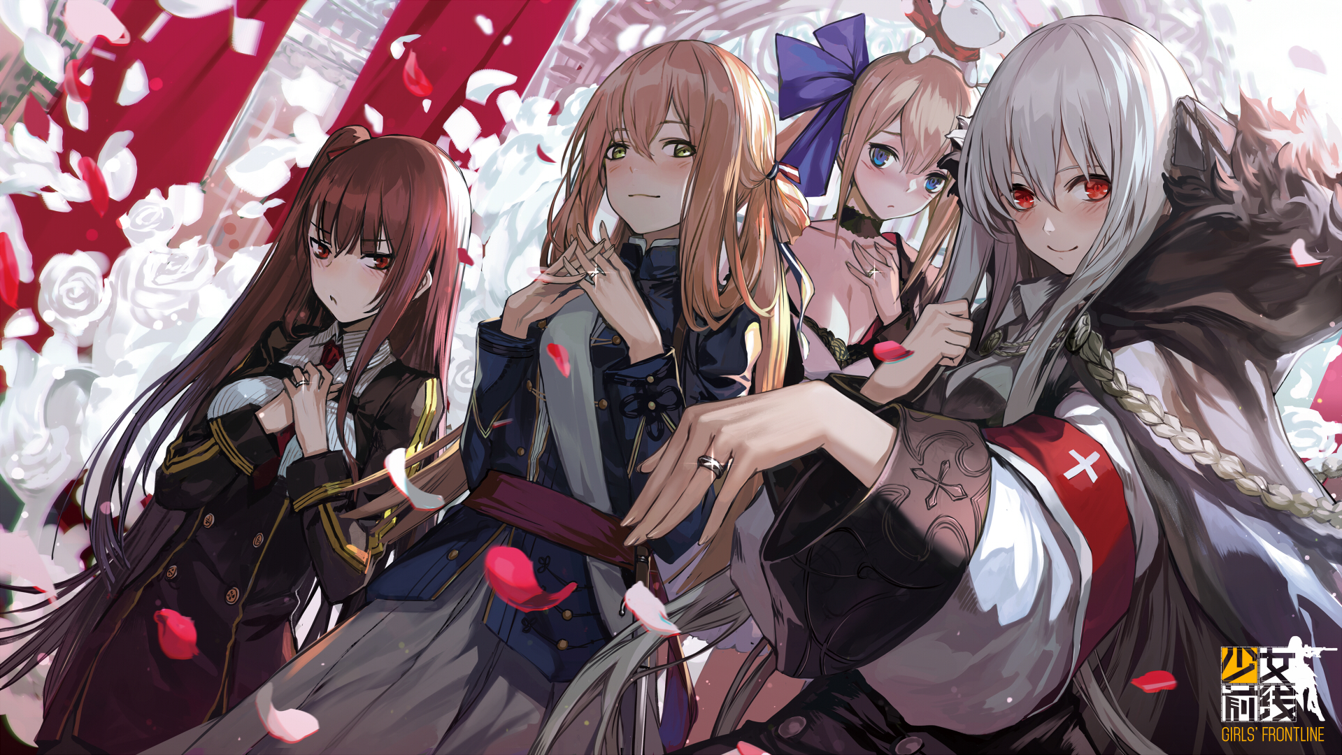 Girls' Frontline characters with roses HD Wallpaper