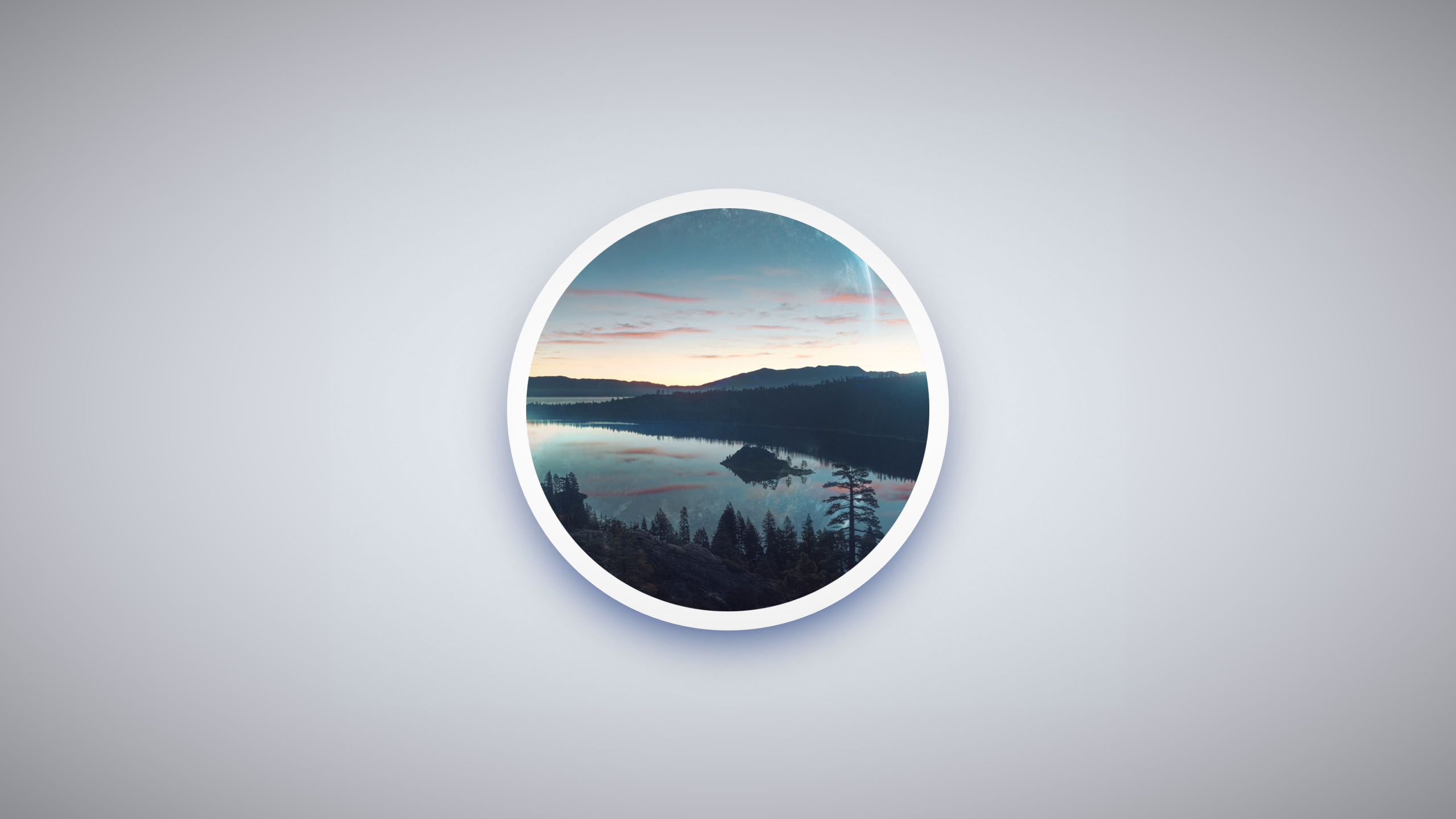 Circular landscape of a lake with mountains at sunset HD Wallpaper
