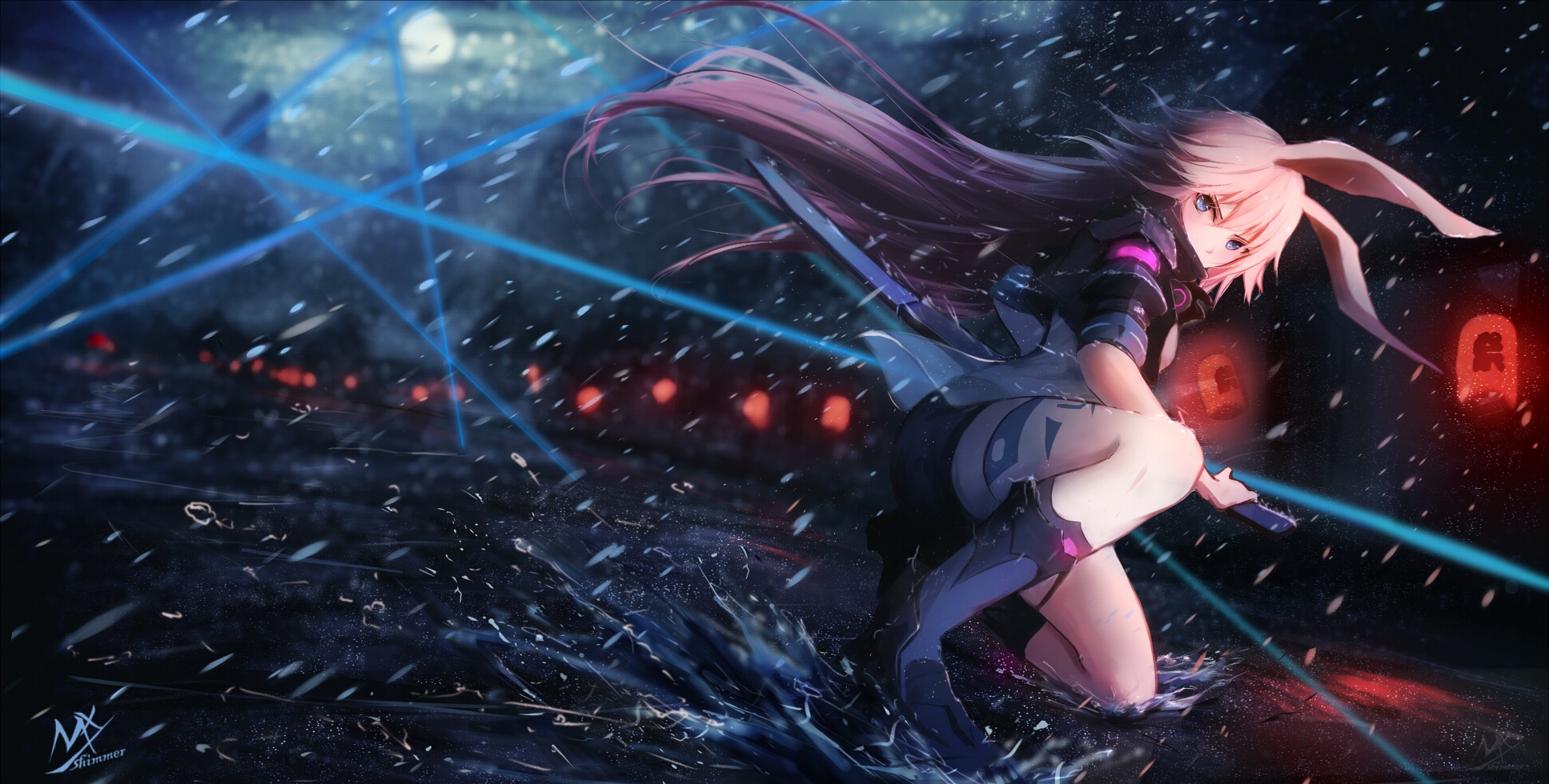 Anime girl with bunny ears holding a sword HD Wallpaper